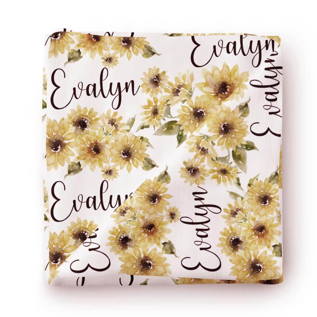  Savannah's Sunflowers Personalized Baby Name Swaddle Blanket、mySite、layawaytickets