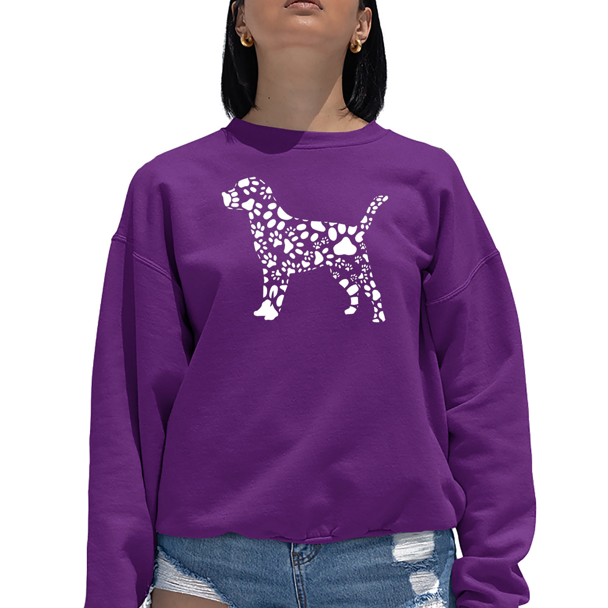 Dog Paw Prints - Women's Word Art Crewneck Sweatshirt、mySite、camillekostekn
