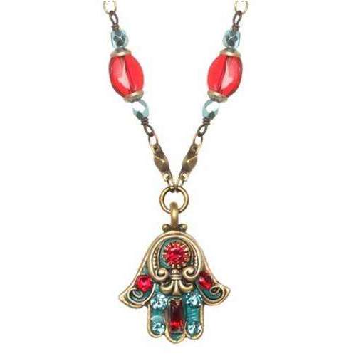 Michal Golan Hamsa Necklace in Red and Teal、mySite、topwebapps