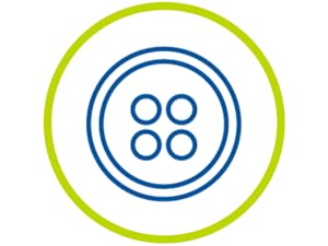 Image icon of a blue four-holed button with a green circular border 