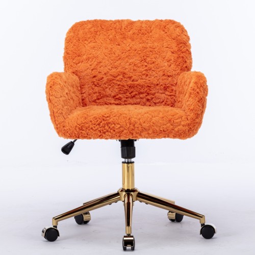A&A Furniture Office Chair,Artificial rabbit hair Home Office Chair with Golden Metal Base,Adjustable Desk Chair Swivel Office Chair,Vanity Chair(Orange)、、casual