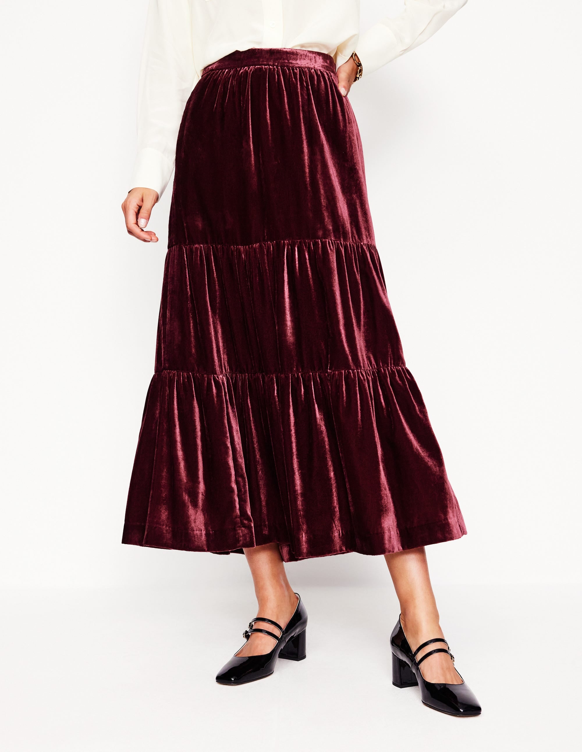  Viv Velvet Tiered Maxi Skirt-Cabernet、mySite、ashleygrahame
