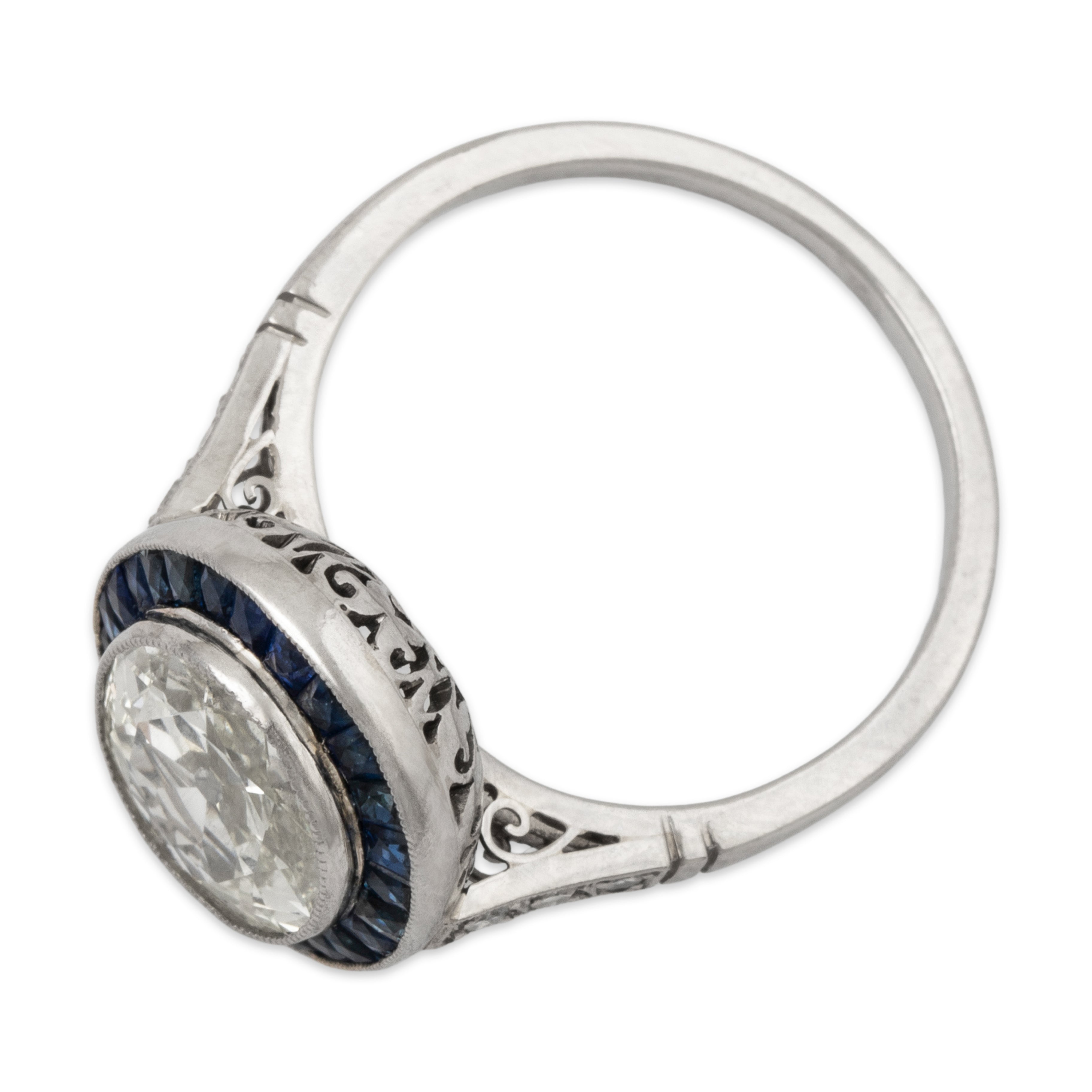 Vintage Platinum 1.488cttw Old Mine Cut Diamond Blue Sapphire Incredible Halo Ring、mySite、hinf8tx79