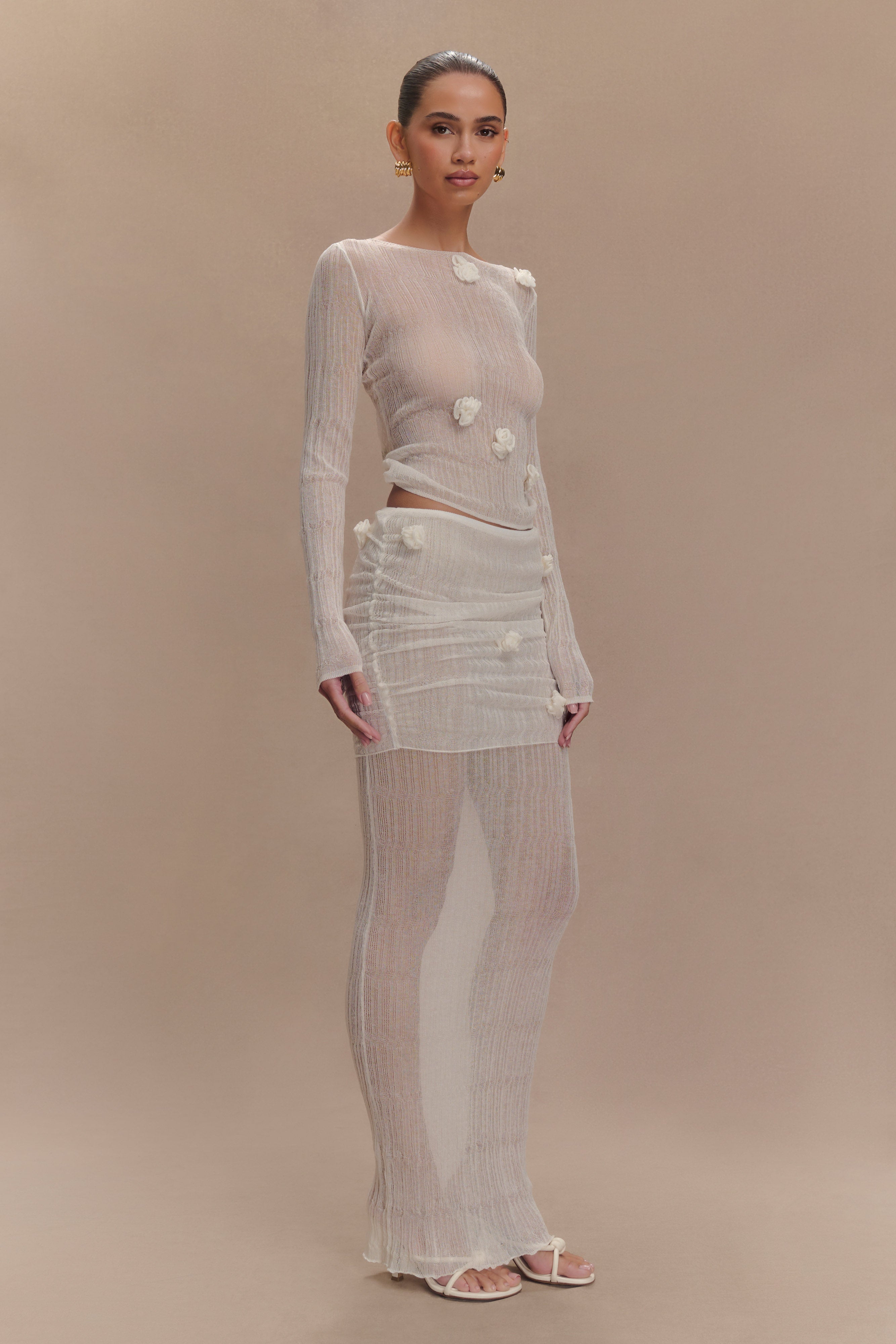 Orianna Orchid Long Sleeve Knit Top - Ivory、mySite、solidvoid