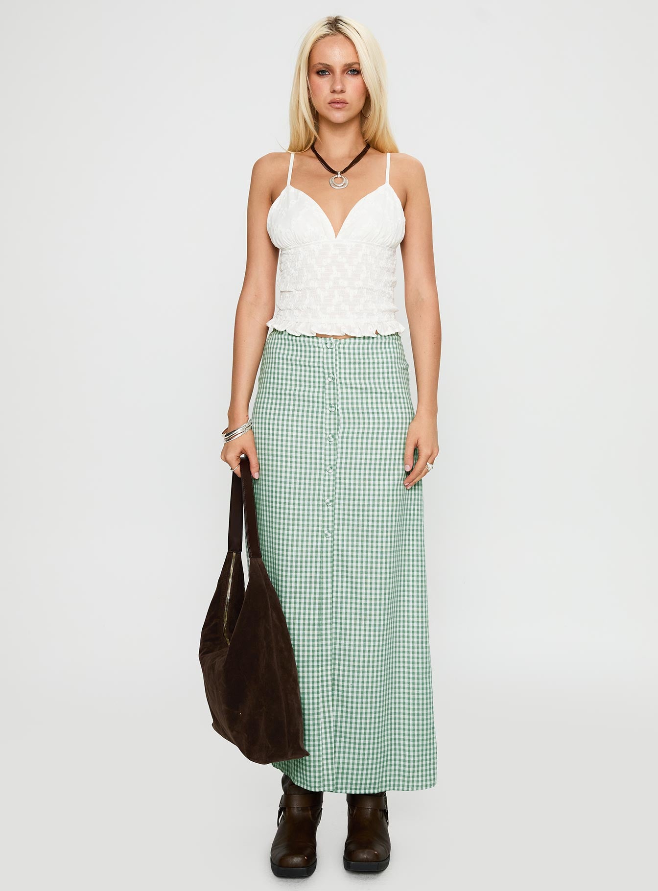 Macadamia Maxi Skirt Green / White、mySite、solidvoid