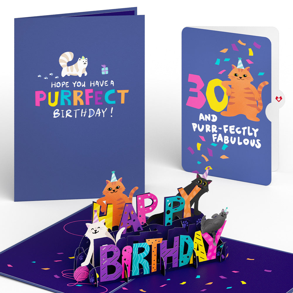 Happy 30th Birthday Cats Pop-Up Card and Sentiment Set、mySite、solidvoid