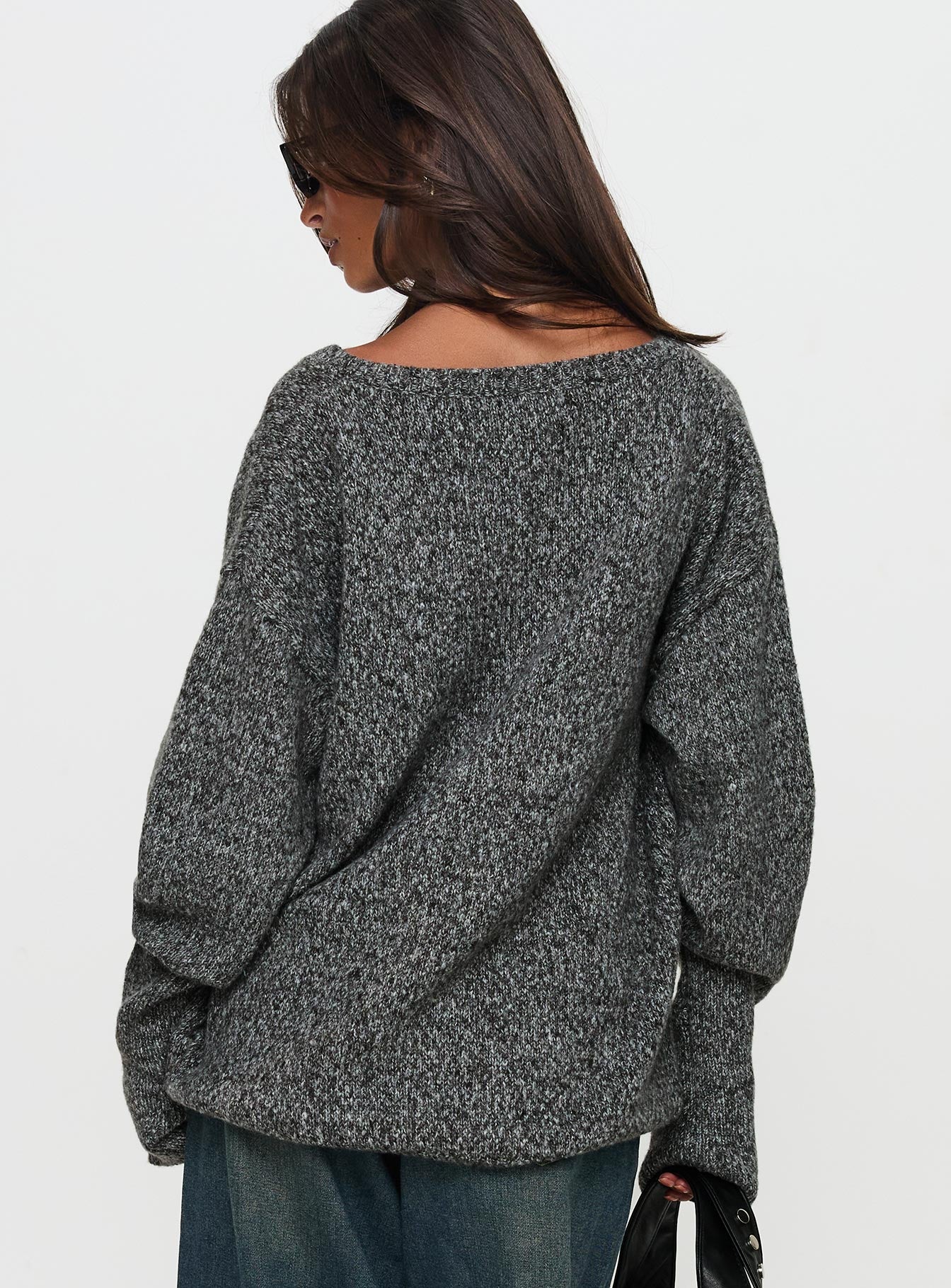 Beyond My Gaze V Neck Knit Sweater Grey、mySite、solidvoid