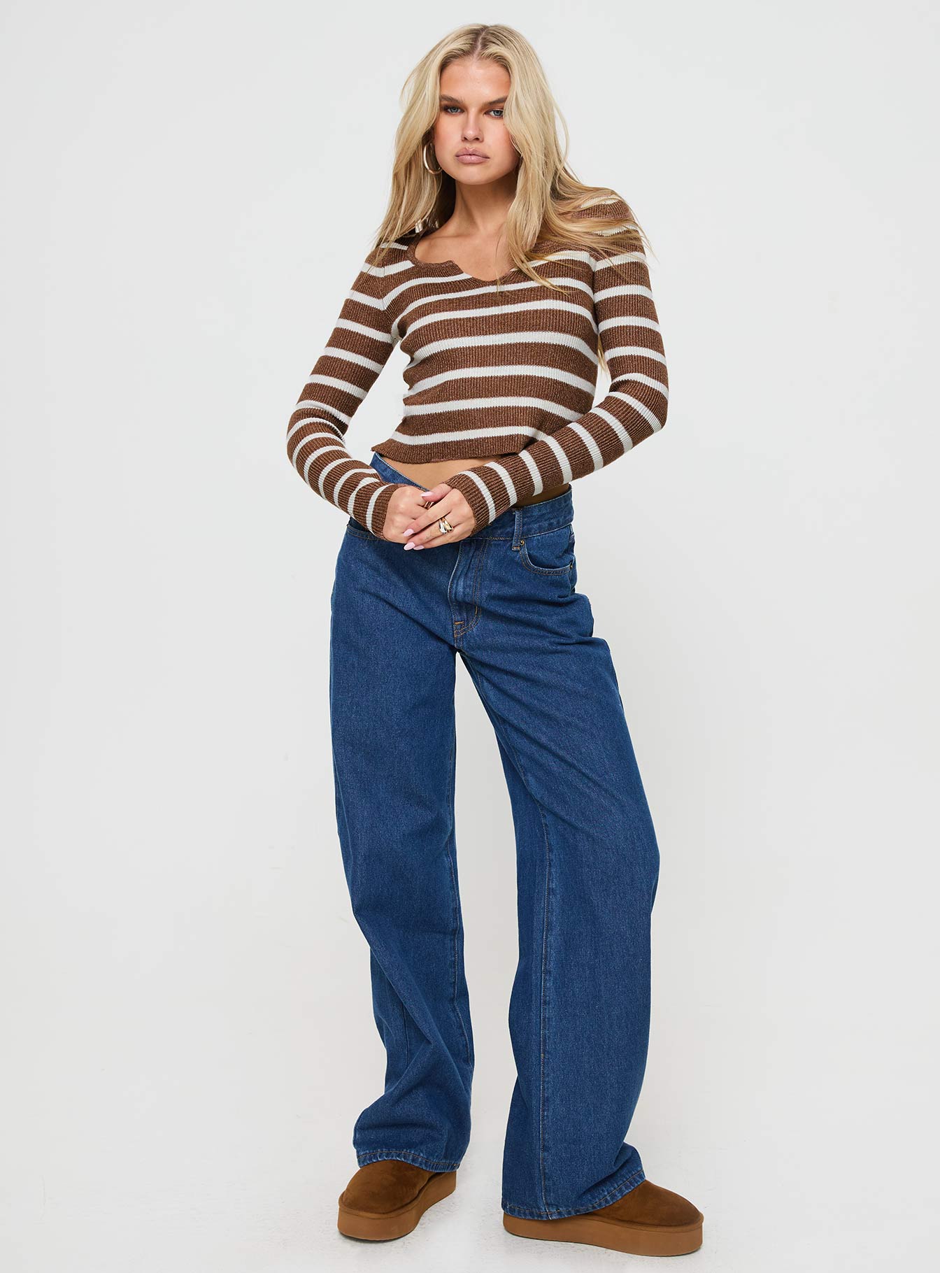 Devis Long Sleeve Top Brown / White、mySite、solidvoid