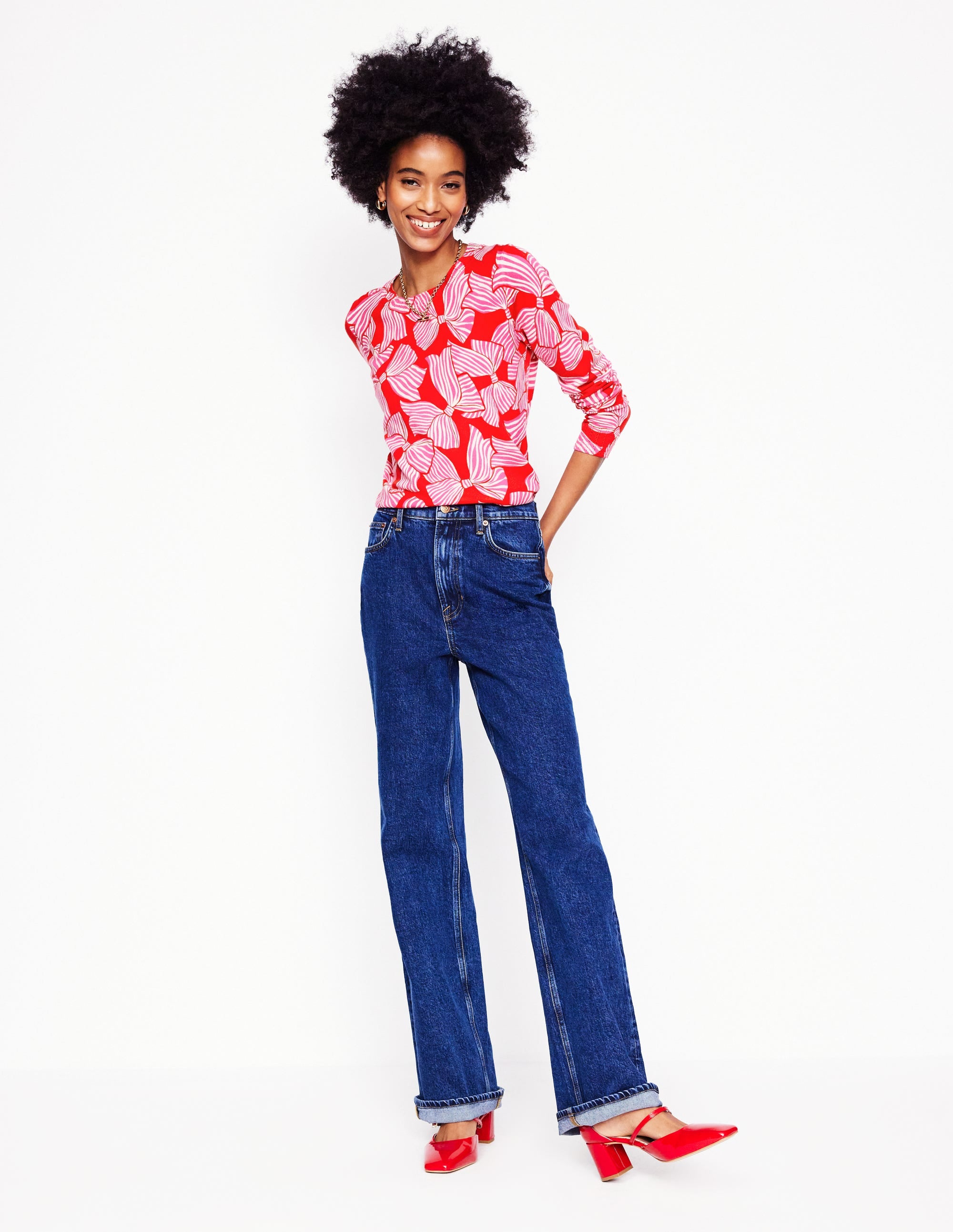  Emilia Cotton Crew Jumper-Poppy Red, Bow Scatter、mySite、ashleygrahame