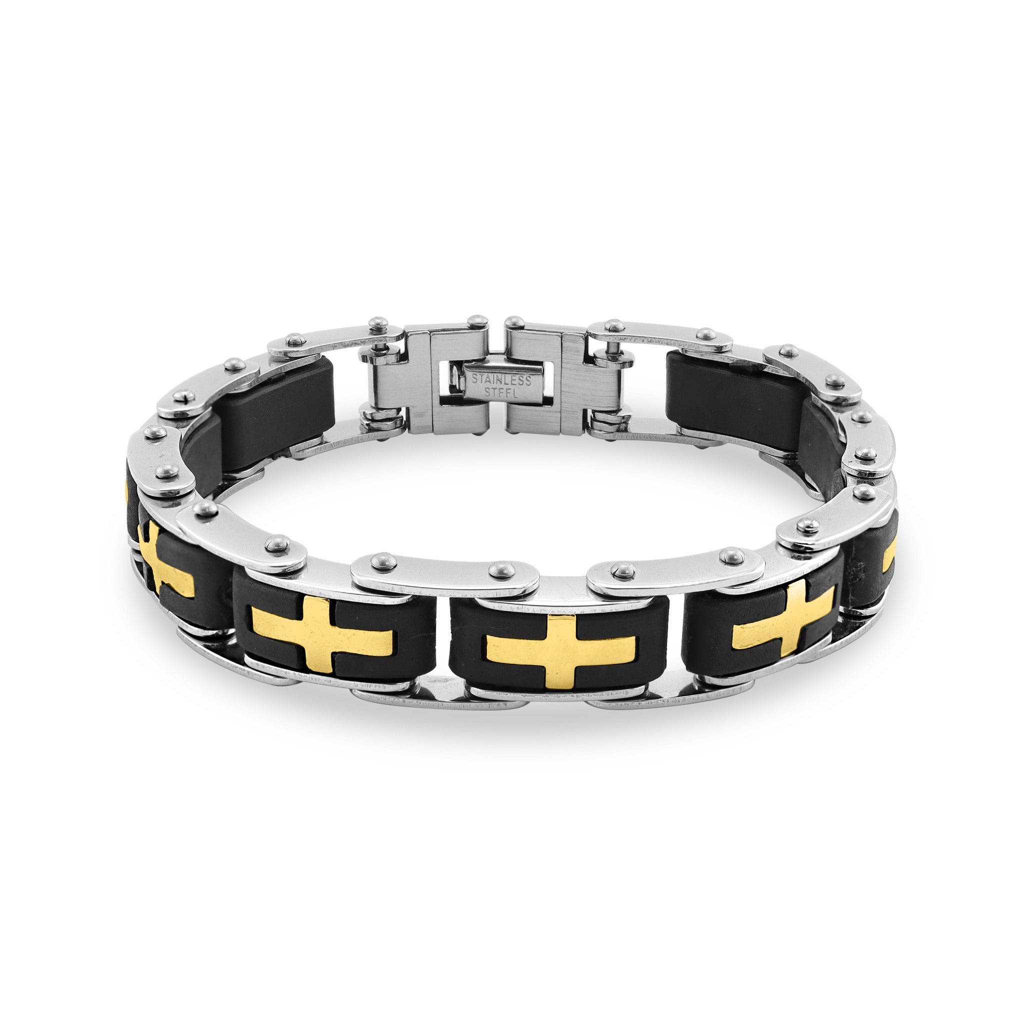 18K Gold PVD Stainless Steel Cross Bike Chain Bracelet / BRJ2376、mySite、dreamappss