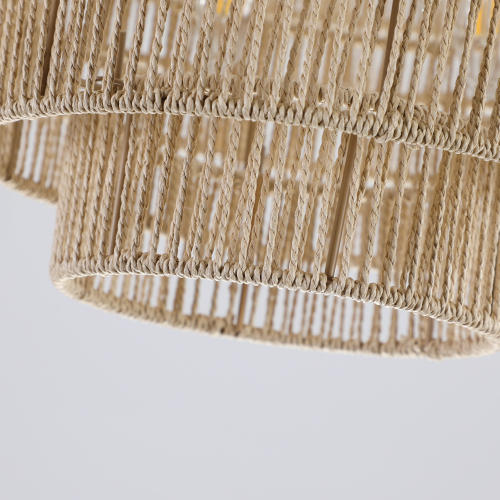 (Same as W1340P155977/L1019-5) 24" Modern 5-Layer Woven Hemp Rope Chandelier, Boho Style Pendant Light, Elegant Hanging Light Fixture for Living Room, Dining Room, Bedroom (No Bulbs)、、eastwooduniform