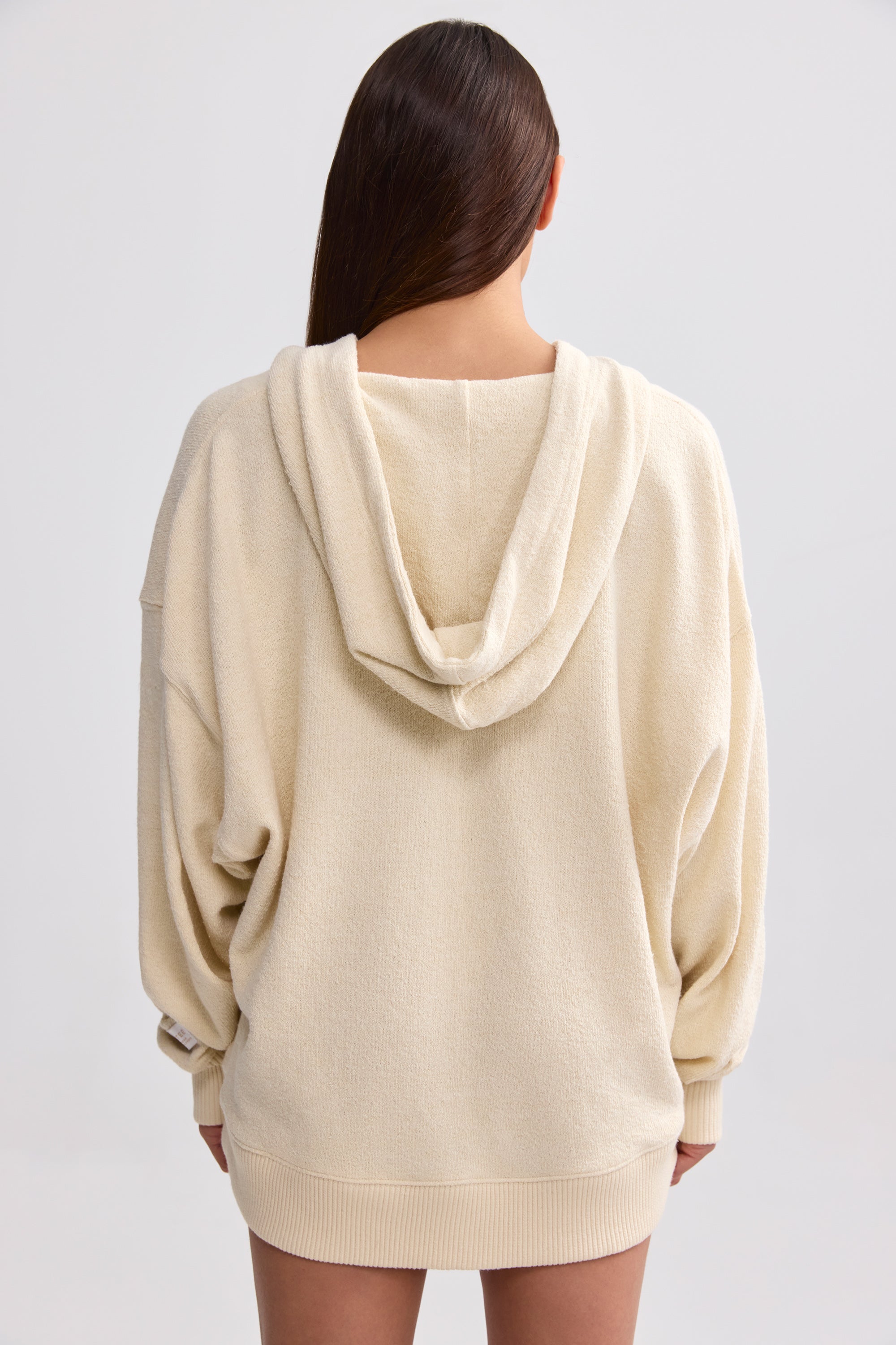 Terry Towelling V-Neck Hoodie in Cream、mySite、solidvoid