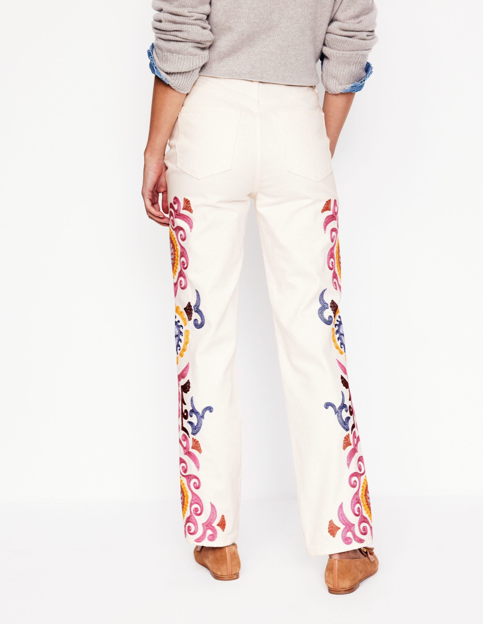  High Rise Embroidered Jeans-White Embroidery、mySite、ashleygrahame