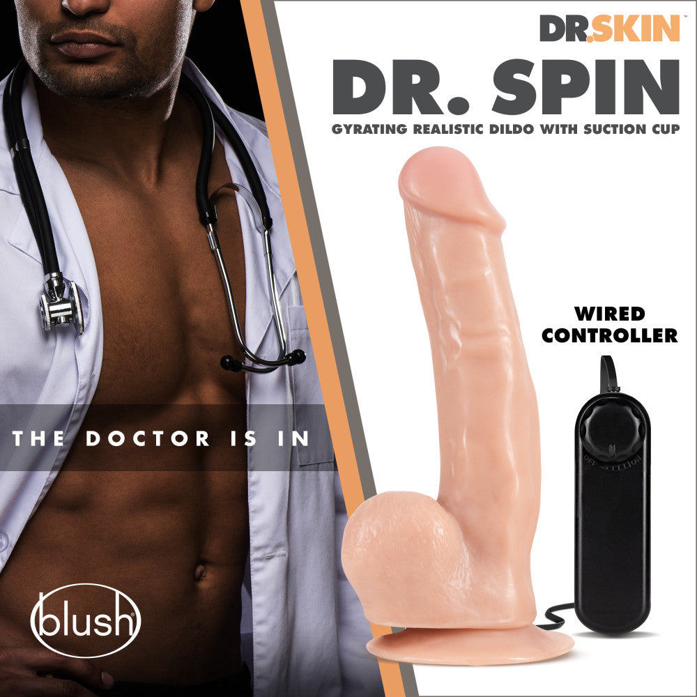 Dr. Skin By Blush® | Dr. Spin Realistic G-Spot Vanilla 8.5-Inch Long Remote Control Vibrating Dildo With Suction Cup Base、mySite、bottomscart