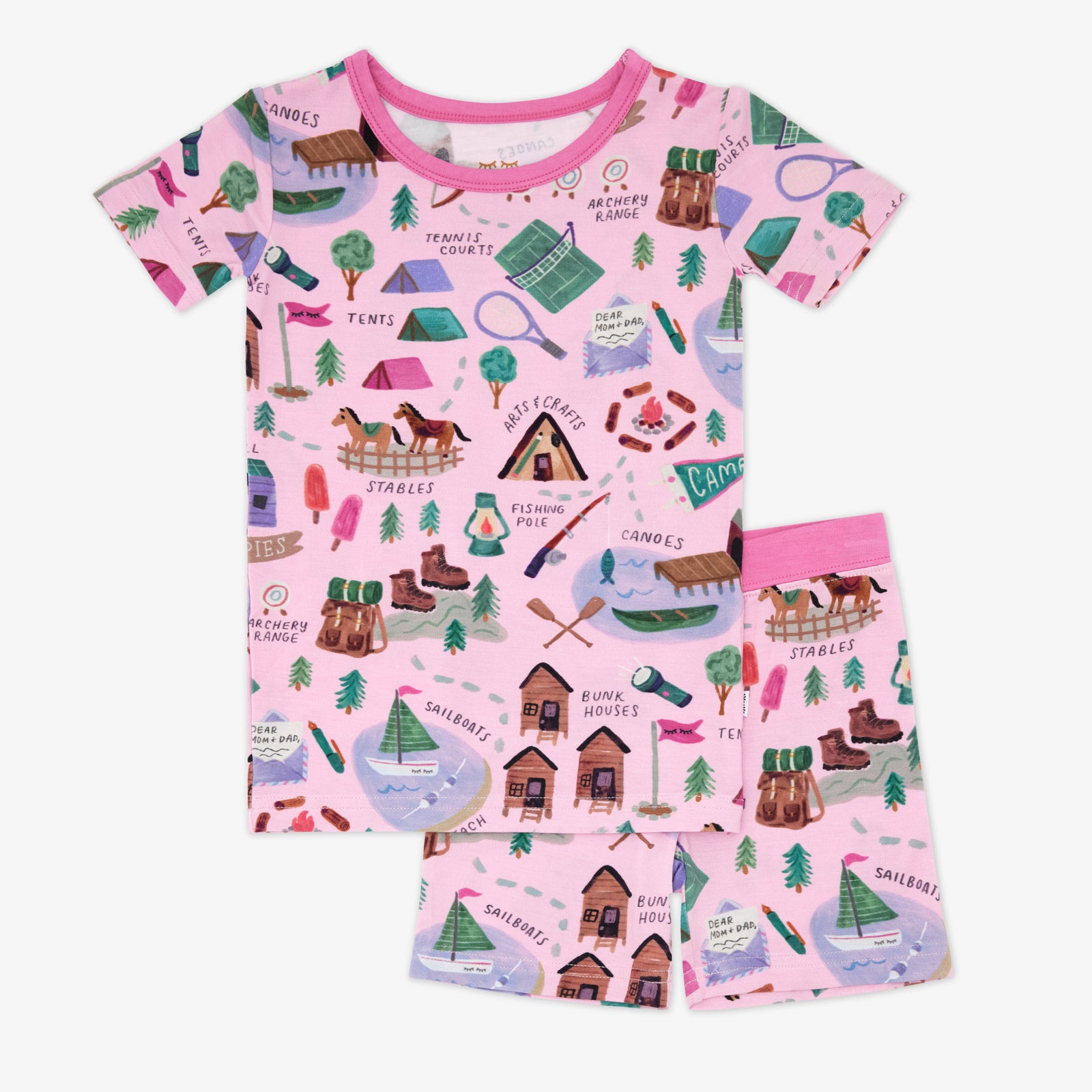 Pink Camp Sleepies Two-Piece Short Sleeve & Shorts Pajama Set、mySite、g9winljtr