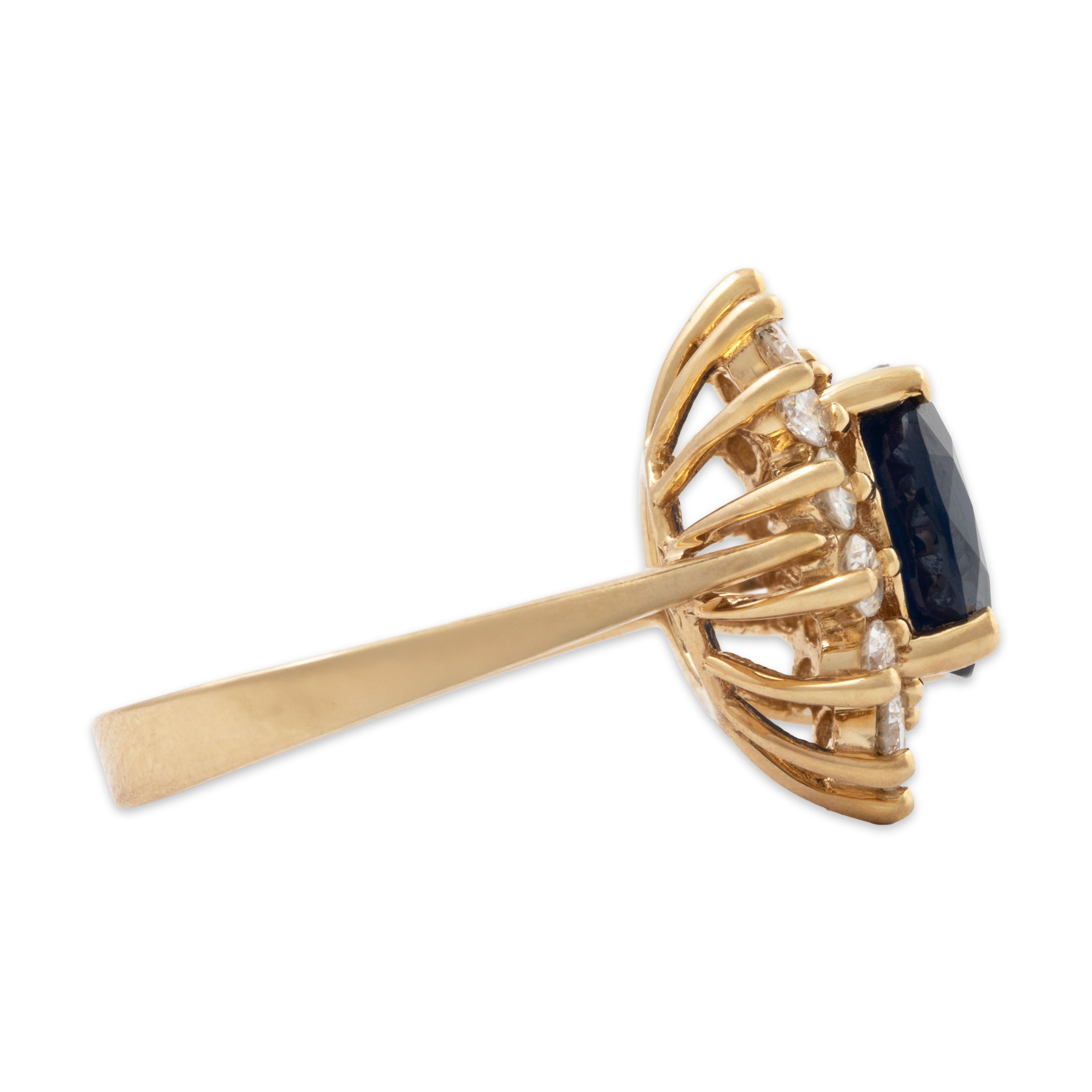 Vintage 14k Yellow Gold 3.12ct Blue Sapphire 1cttw Diamond Halo Ring 6.50、mySite、hinf8tx79