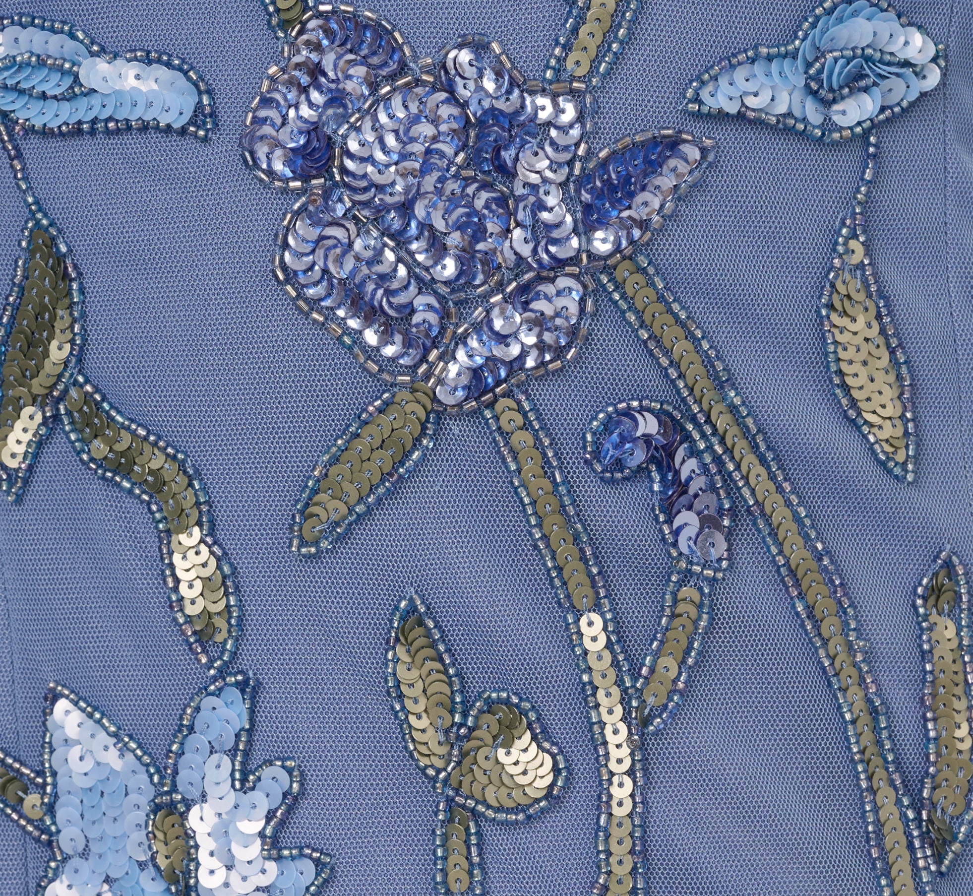 Square Neck Short Sleeve Beaded Godet Gown In French Blue、mySite、solidvoid