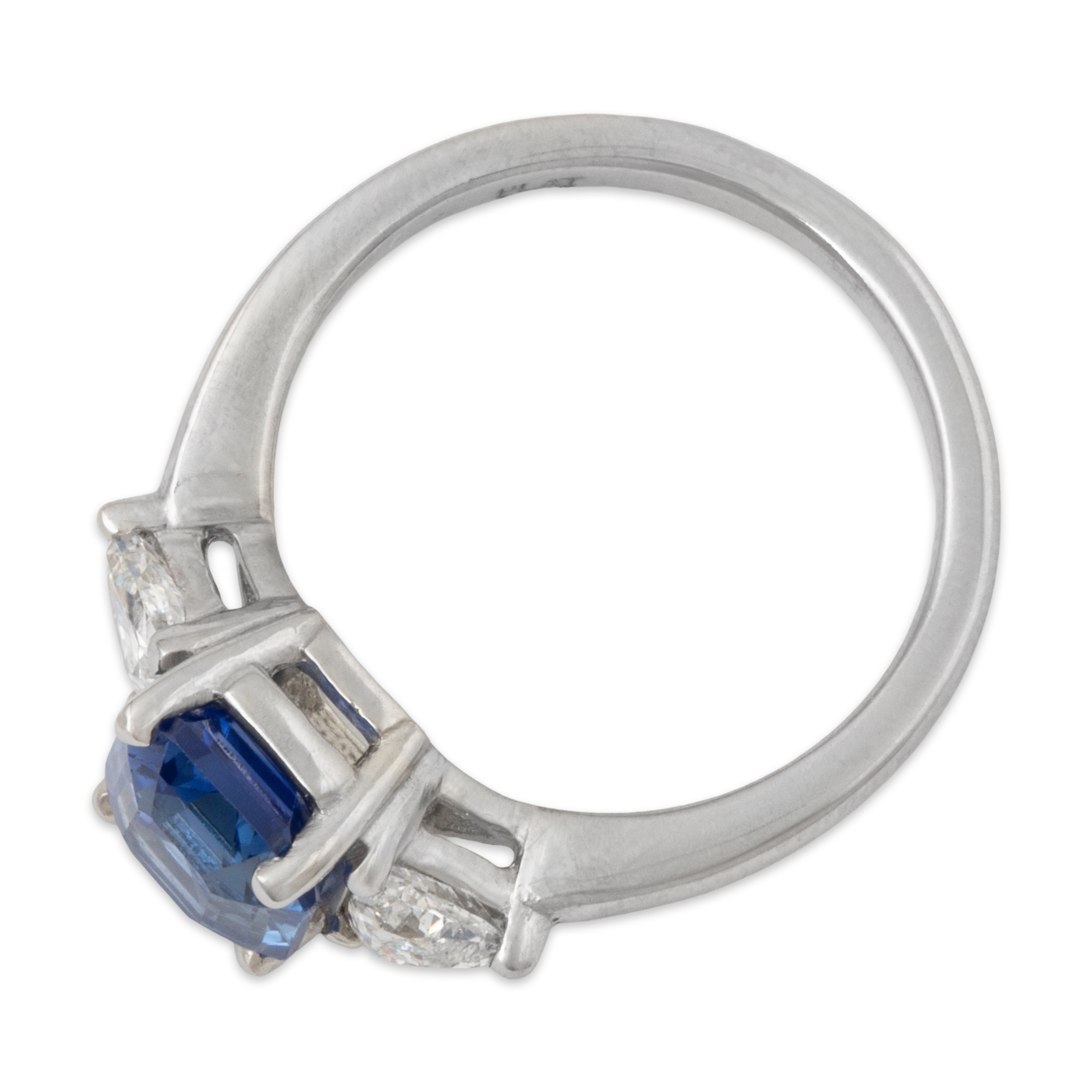 Estate Platinum 2.31ct Ceylon Sapphire .5cttw Diamond Three Stone Ring 5.75、mySite、hinf8tx79