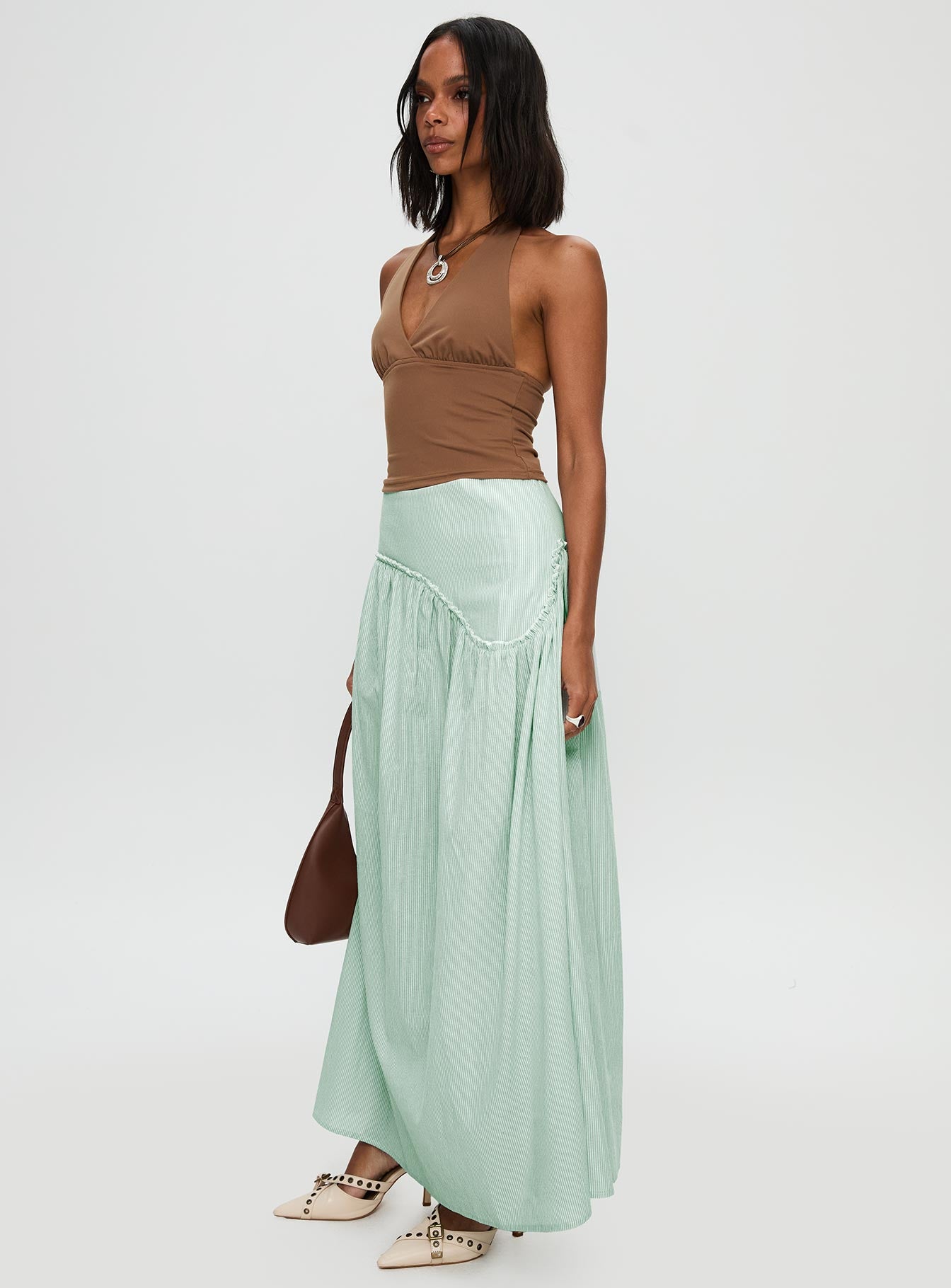 Yasemine Maxi Skirt Green / White、mySite、solidvoid