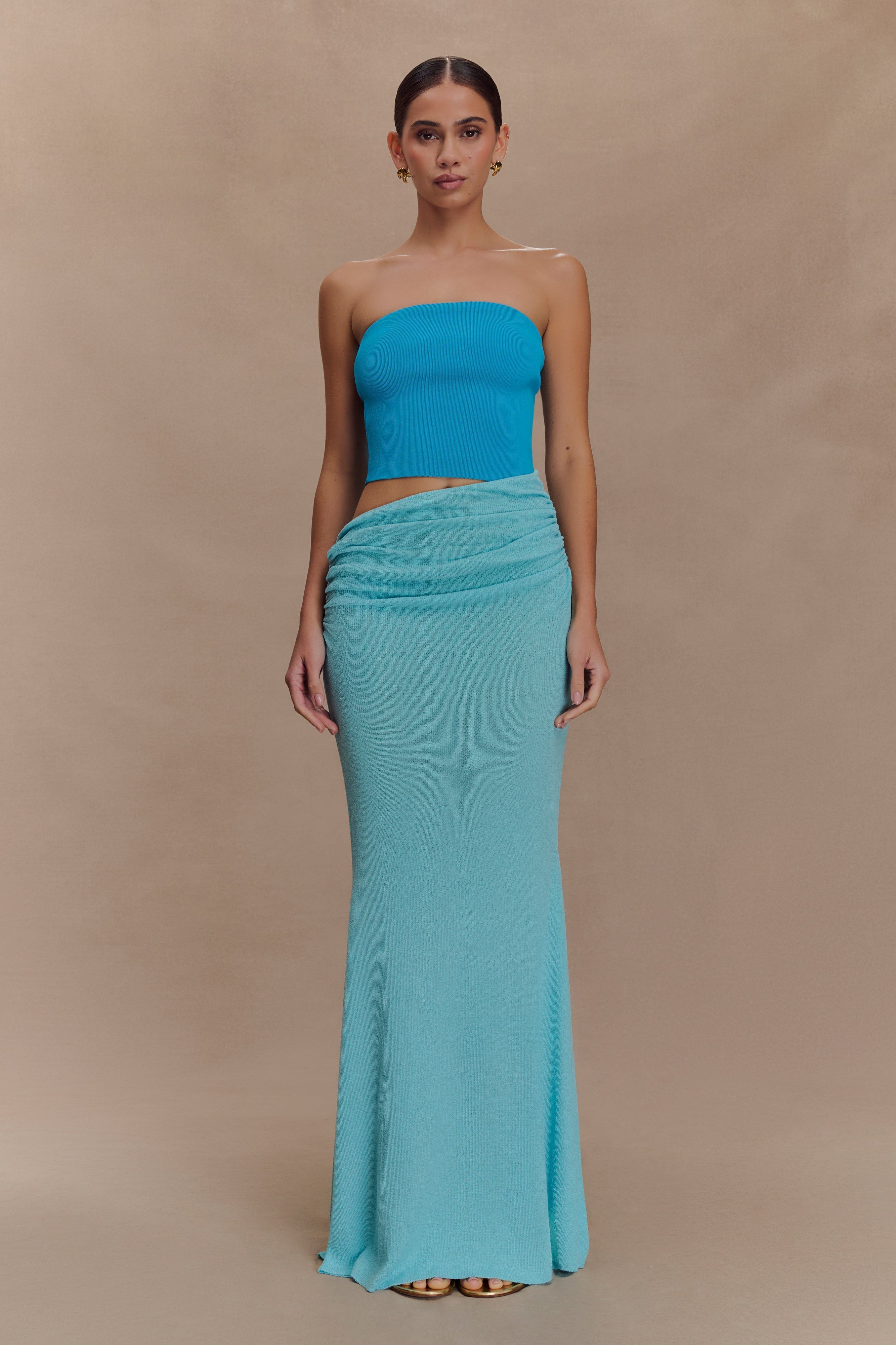 Jasiel Strapless Knit Maxi Dress - Cyan Blue、mySite、solidvoid