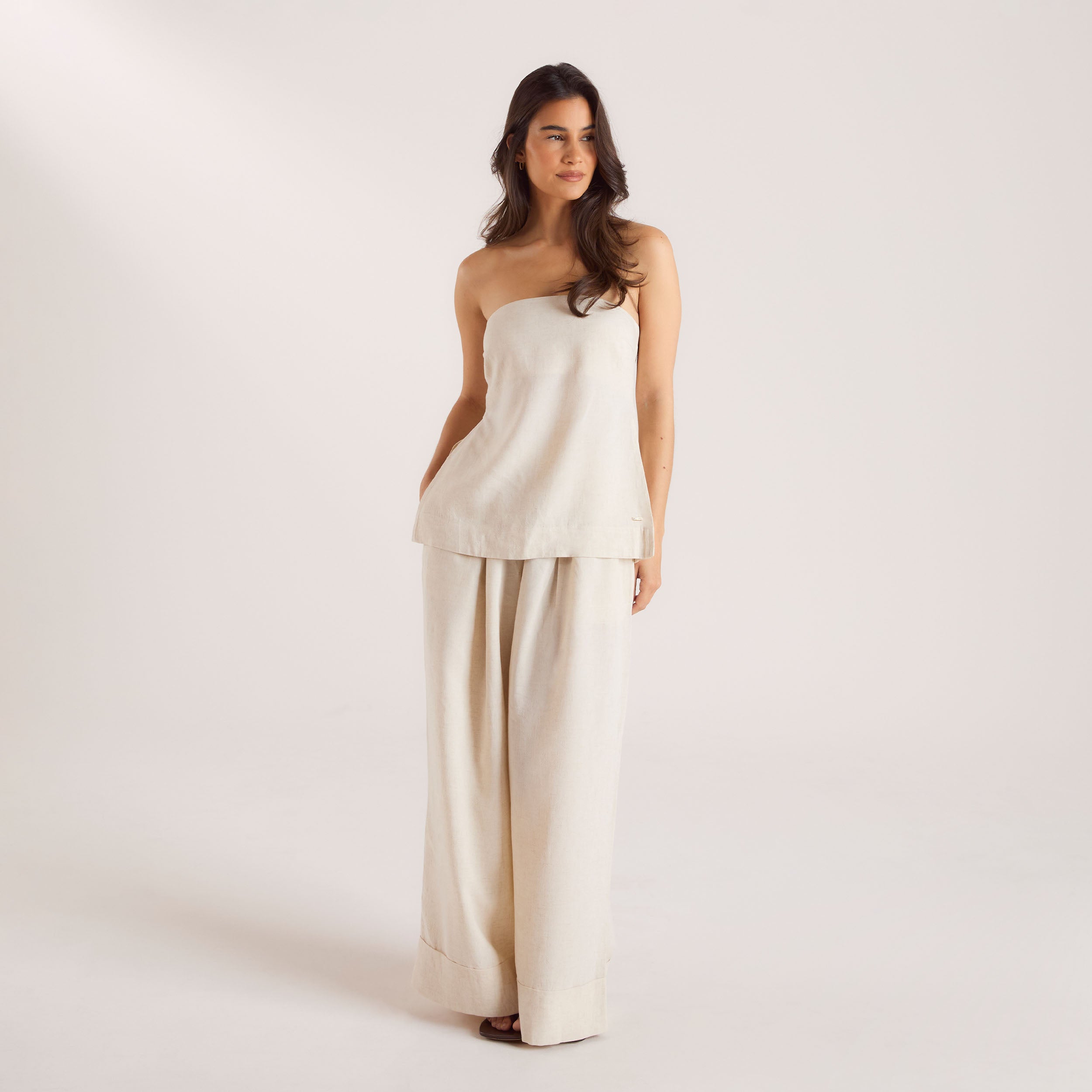 Linen Blend Bandeau Top - Cream、mySite、bengalsvssteelers