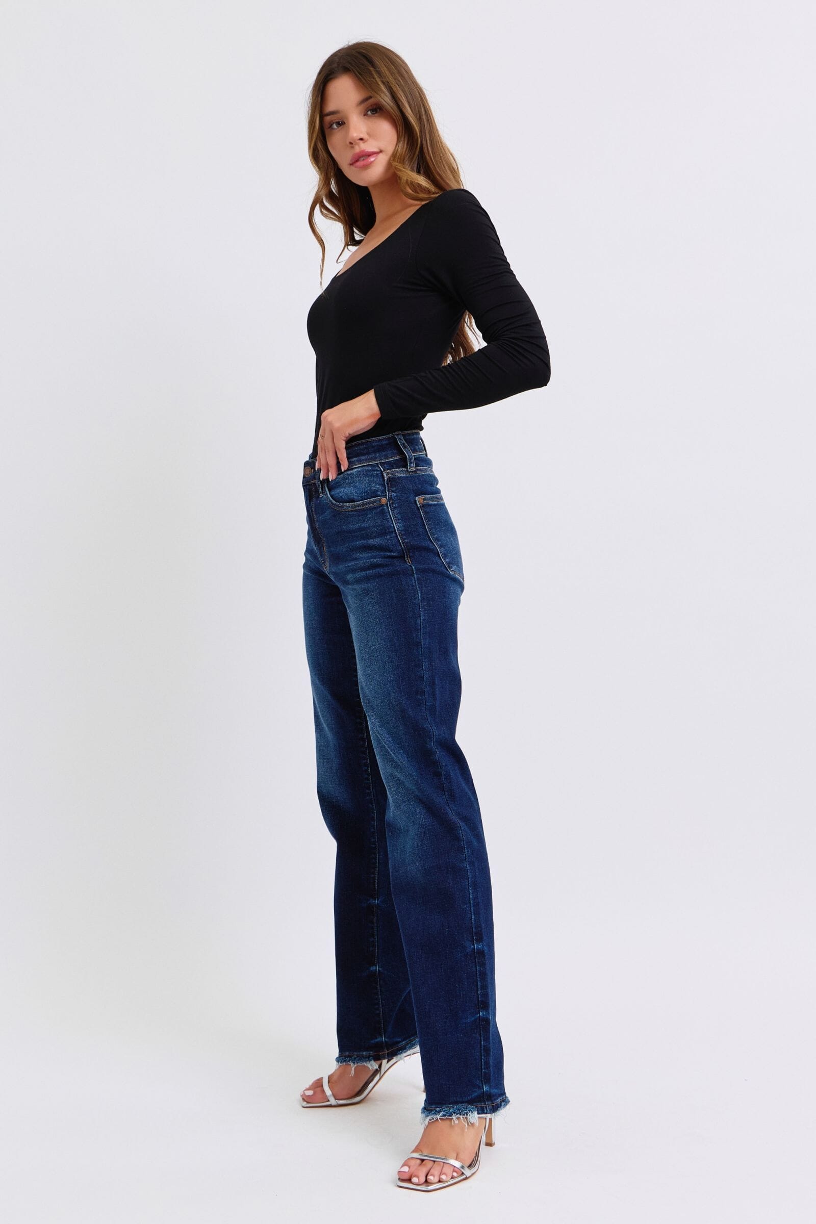 Judy Blue Full Size Raw Hem Straight Leg Jeans、mySite、camillekostekn