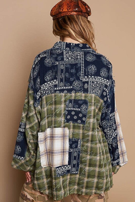 POL Patchwork Plaid Button Up Shirt、mySite、camillekostekn