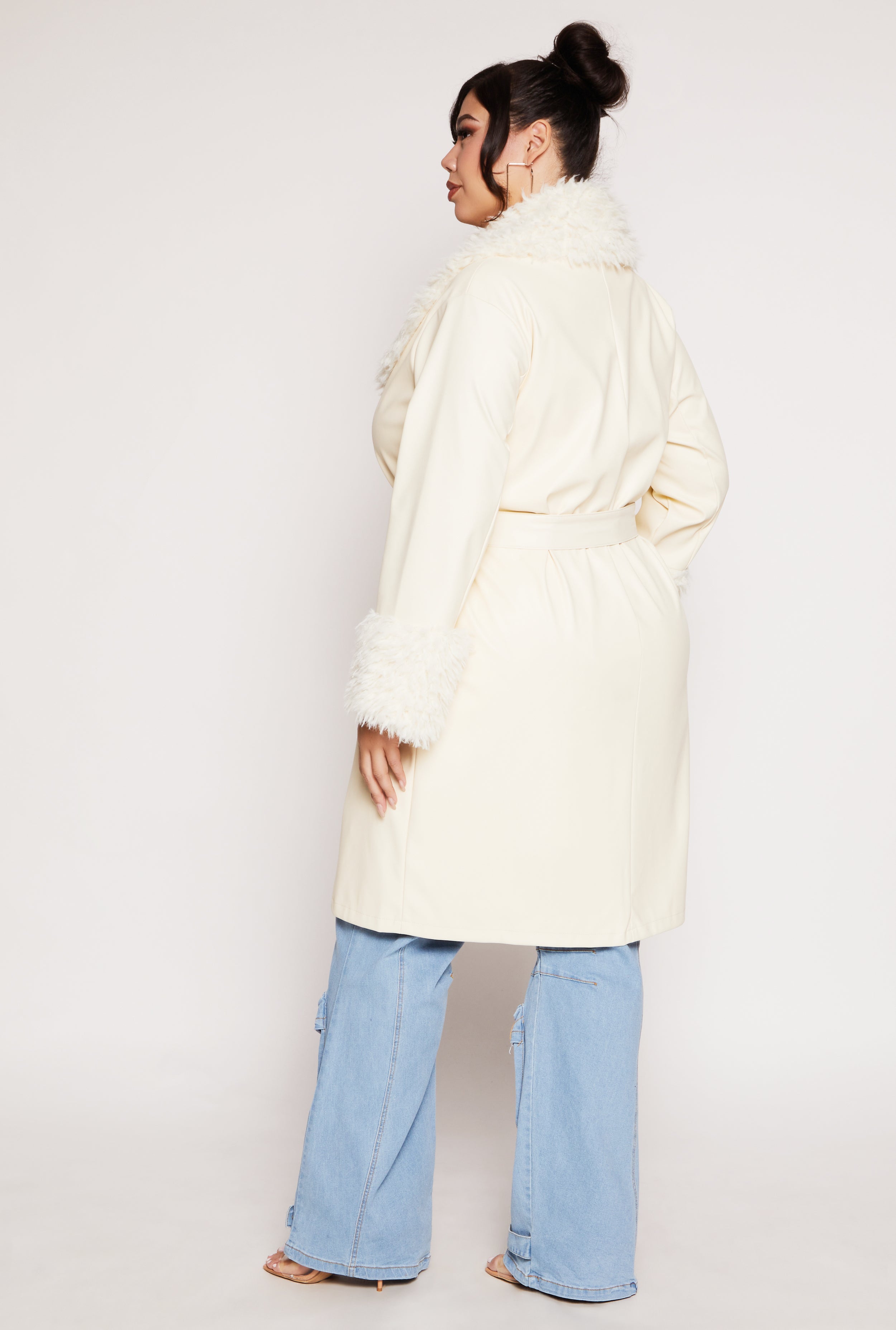 Plus Size Spoon Jeans Faux Leather Trench Coat、mySite、camillekostekn