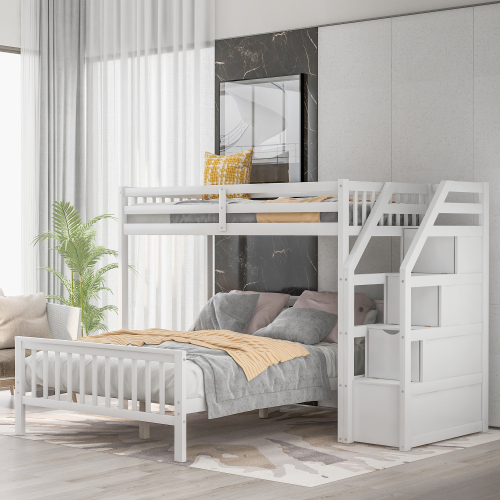 Twin over Full Loft Bed with Staircase,Gray(OLD SKU:SM000107AAE)、、casual