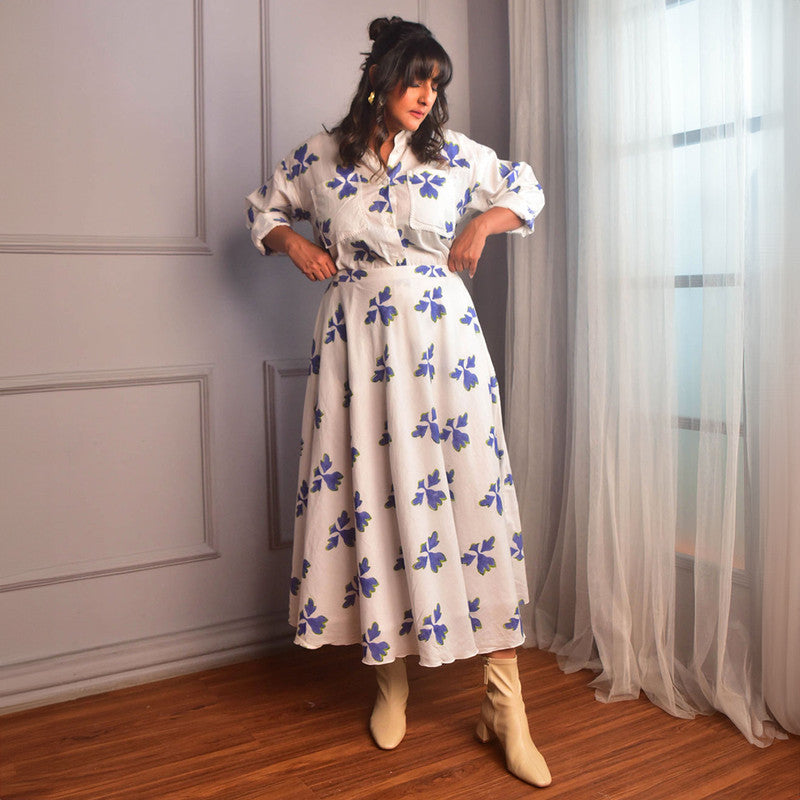 Cotton Co Ord Set For Women | Shirt & Skirt | Floral Block Print | White、mySite、camillekostekn