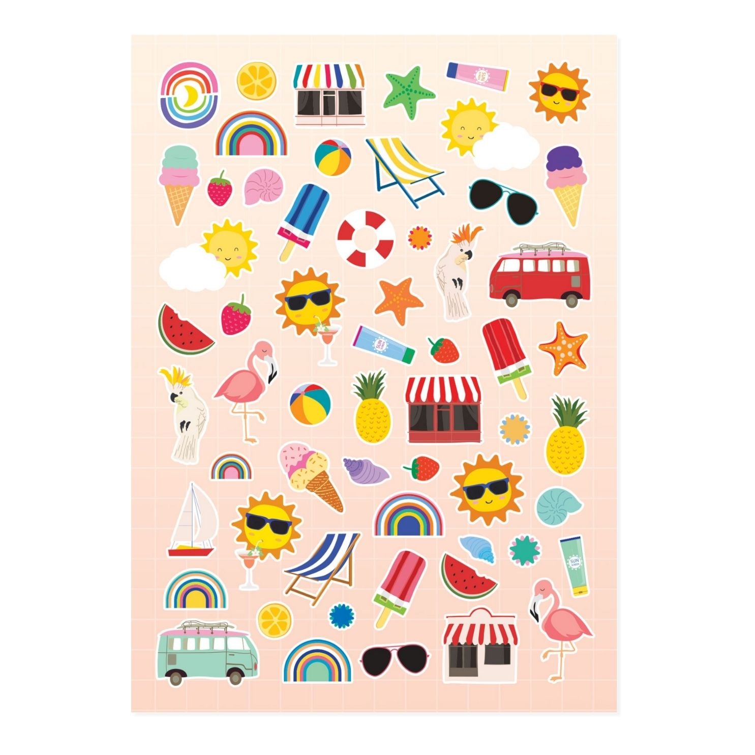  Sweet Summer Icons A6 Glitter Sticker Sheet、mySite、ghnorth