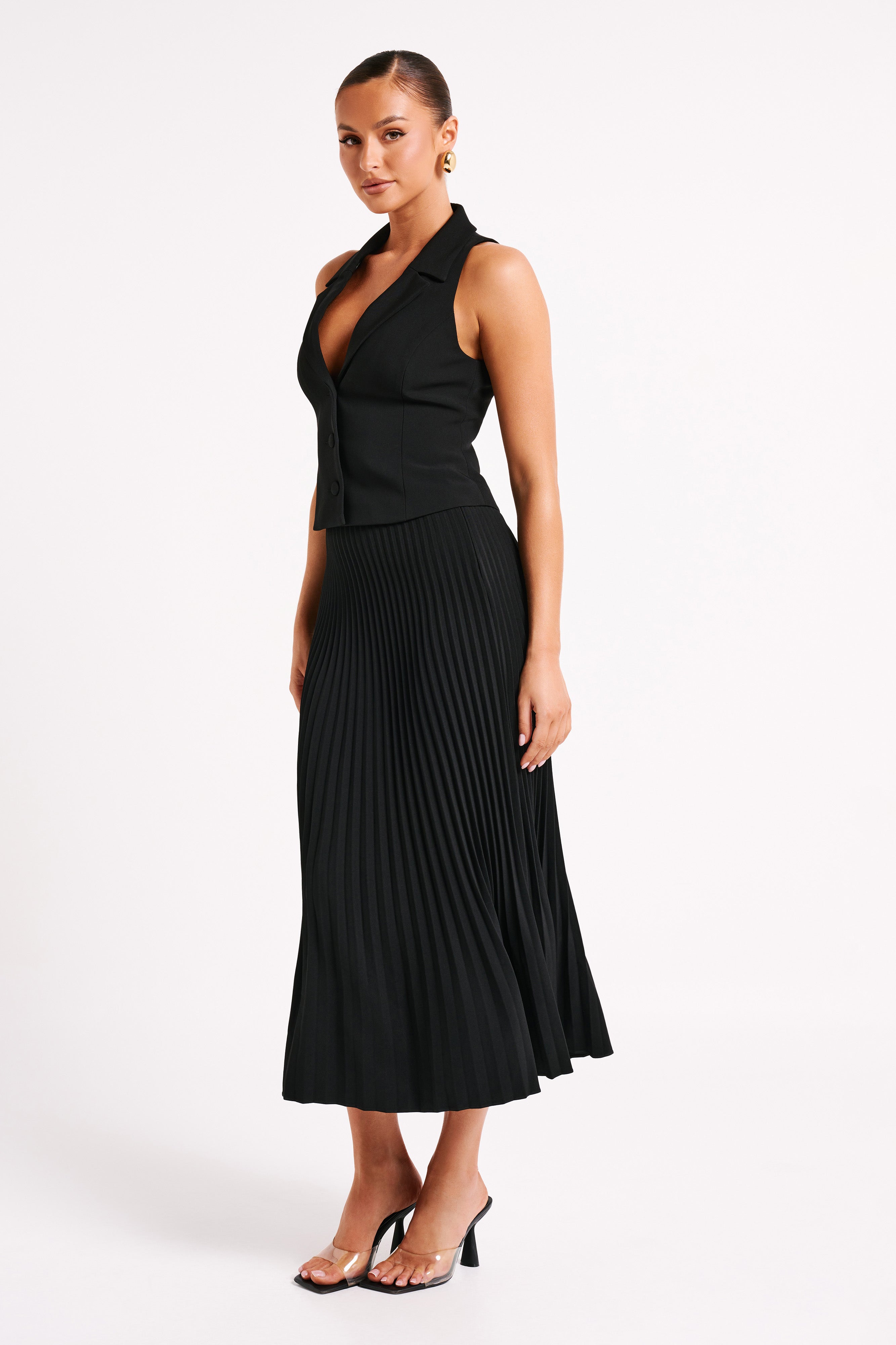 Twyla Pleated Suiting Maxi Skirt - Black、mySite、solidvoid
