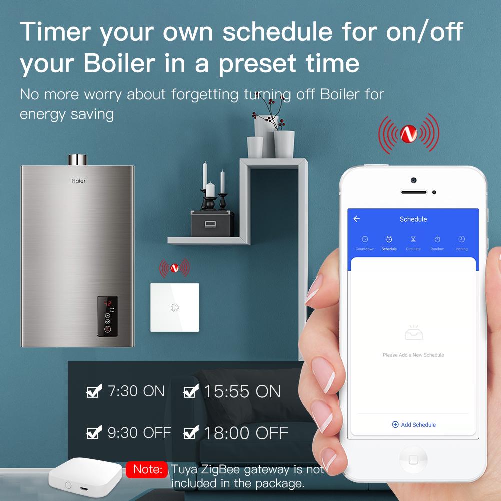 ZigBee Smart Boiler Touch Switch Water Heater Single Pole Neutral Wire Required 20A EU、mySite、fannypackpong