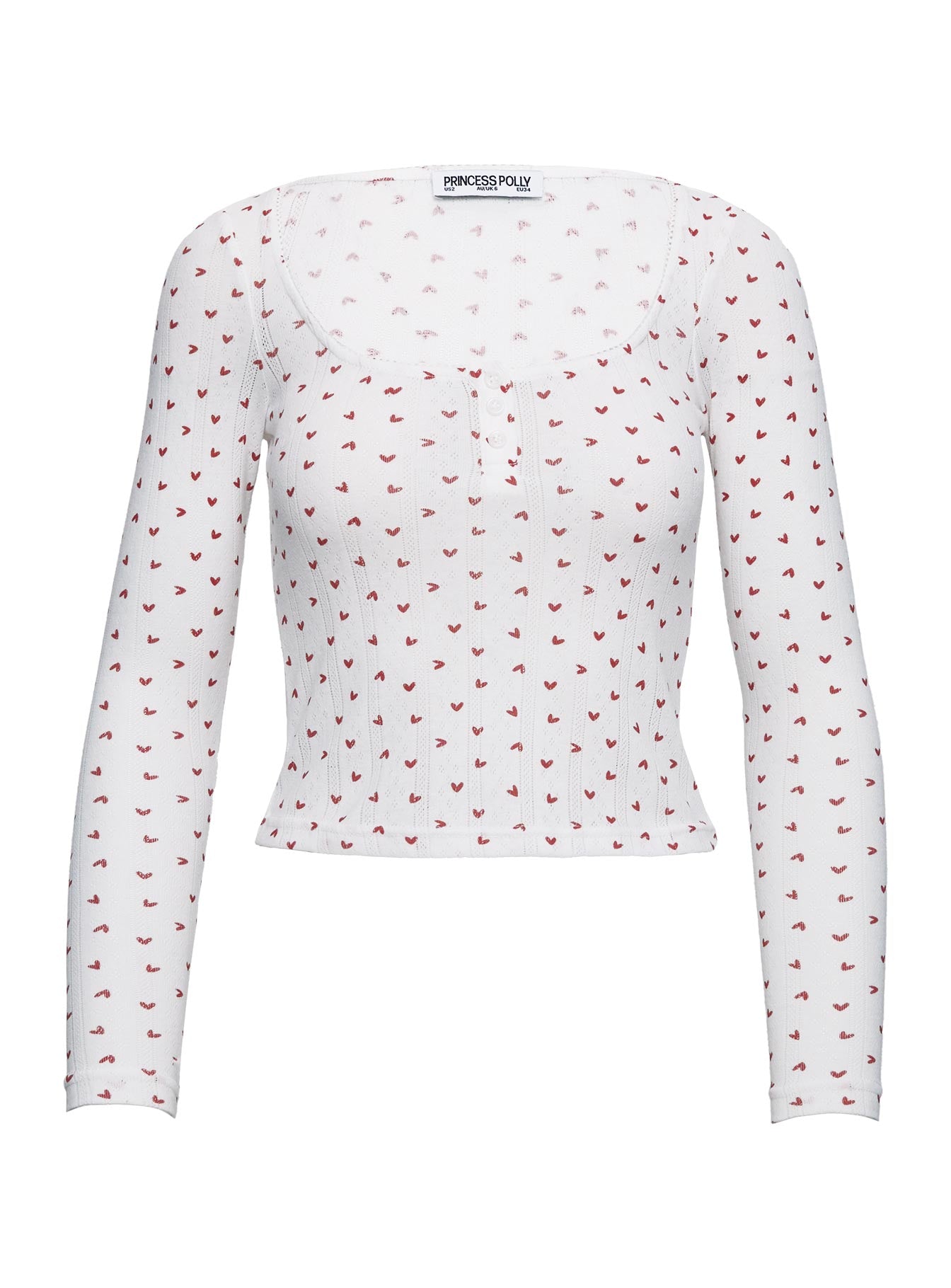 Sleepytea Pointelle Sleep Long Sleeve Top White / Red、mySite、solidvoid