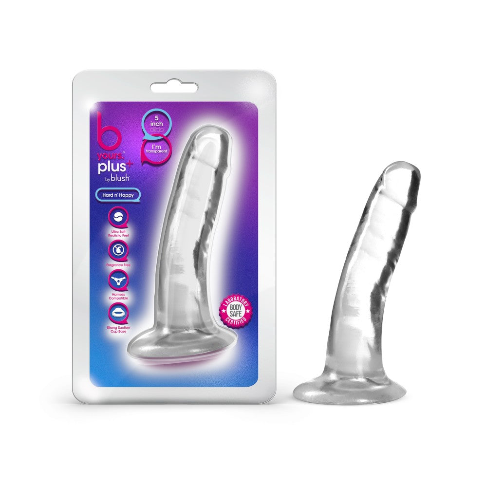 B Yours Plus By Blush® | Hard N’ Happy Realistic G-Spot Clear 5.5-Inch Long Dildo With Suction Cup Base、mySite、bottomscart