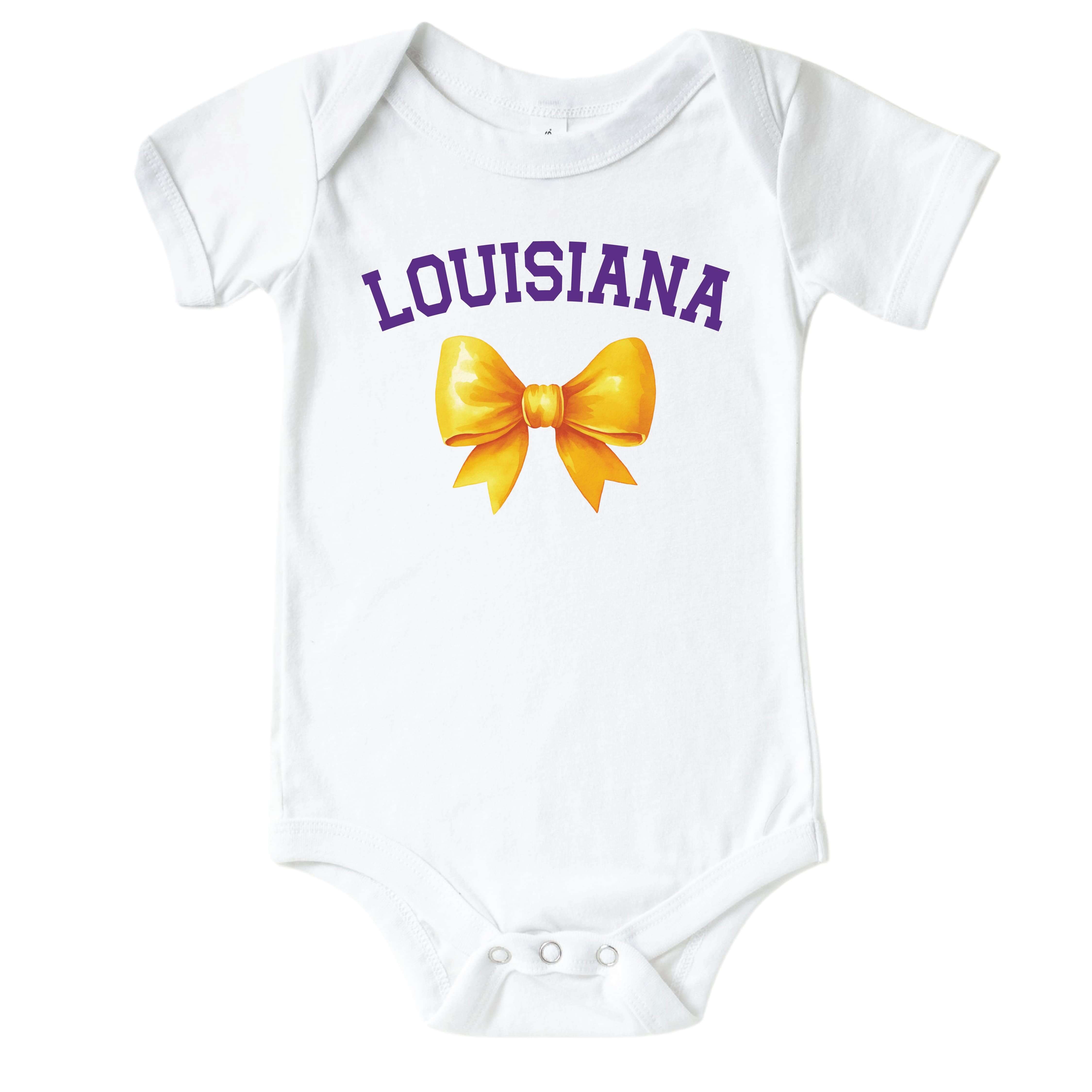  Louisiana State University | Footballs & Bows Graphic Bodysuit、mySite、layawaytickets