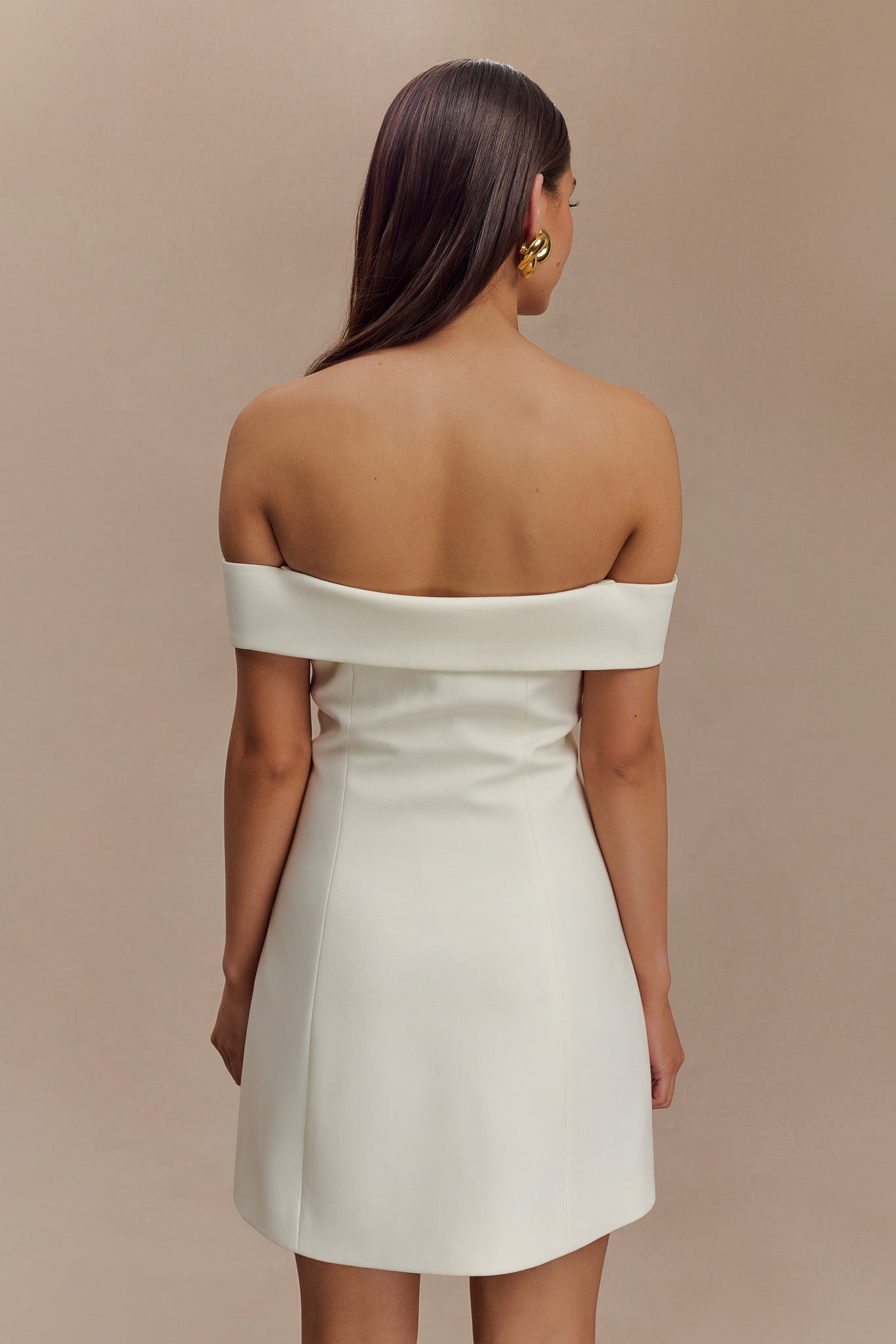 Noelle Off Shoulder Suiting Mini Dress - Ivory、mySite、solidvoid