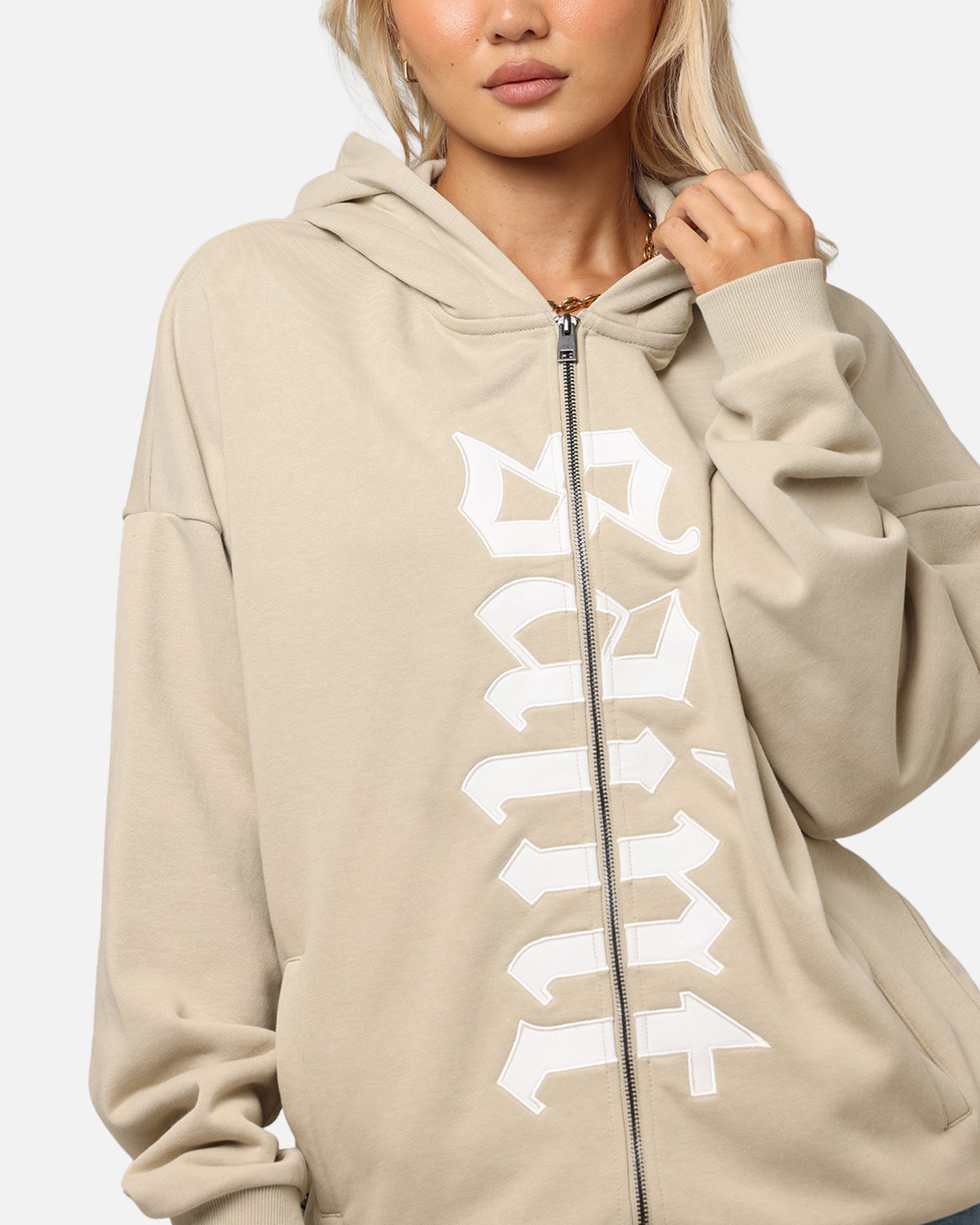 Saint Morta Gothic Distressed Zip Hoodie Stone、mySite、zt4zffjzw