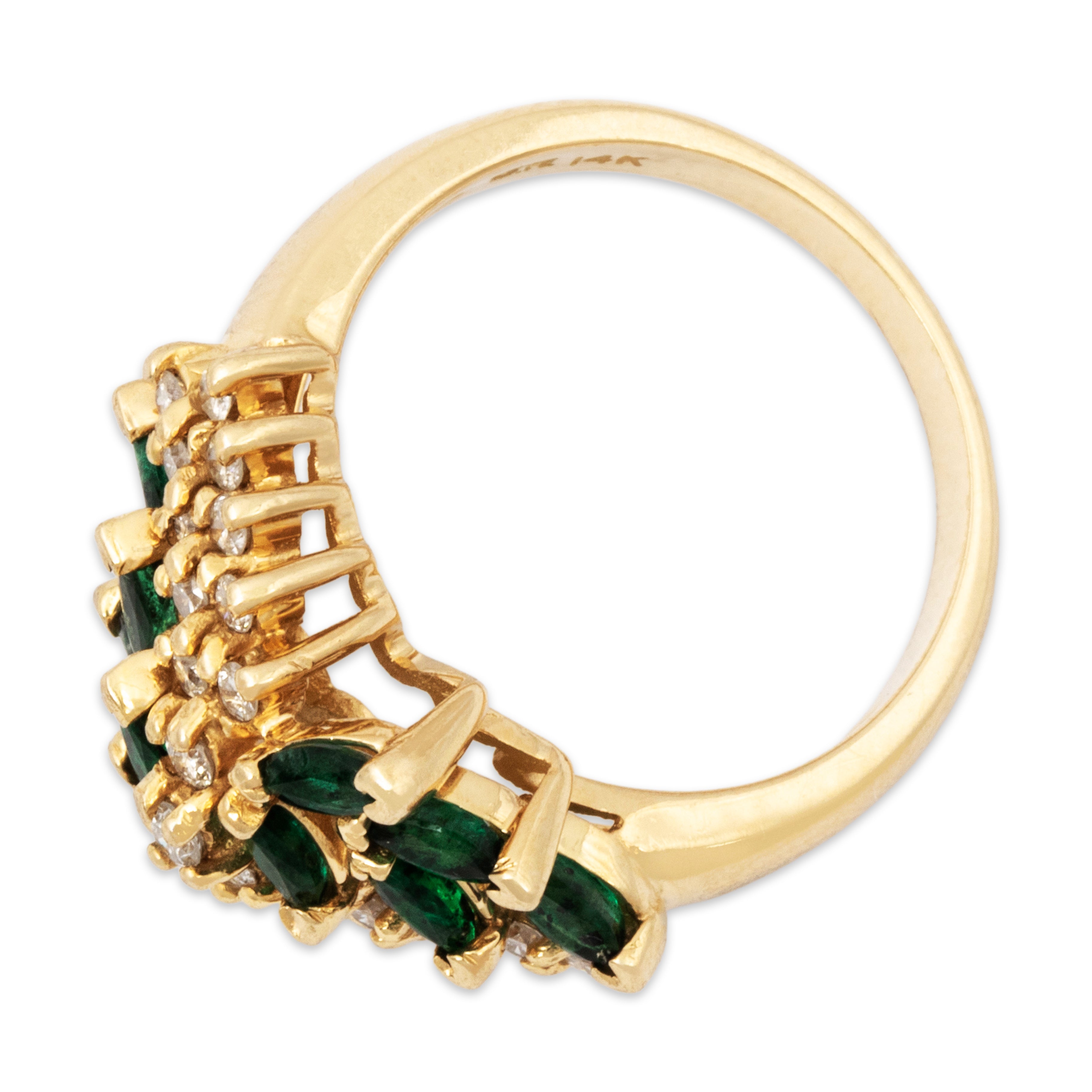 Vintage 14k Yellow Gold .7cttw Emerald Diamond Dramatic Duo Ring 6.50、mySite、hinf8tx79