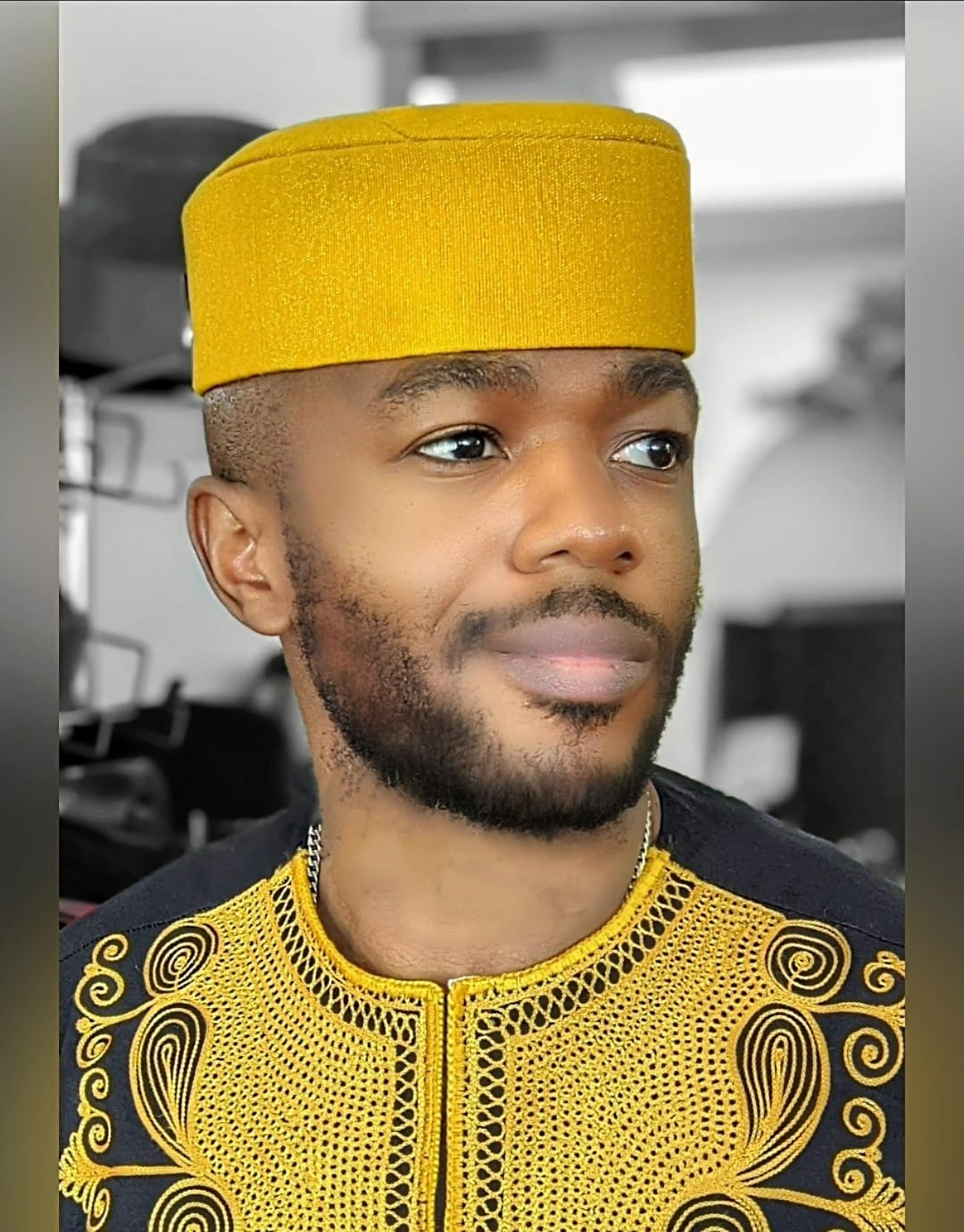 Gold Biodun Gfila African Aso Oke No brim Kufi Hat、mySite、solidvoid