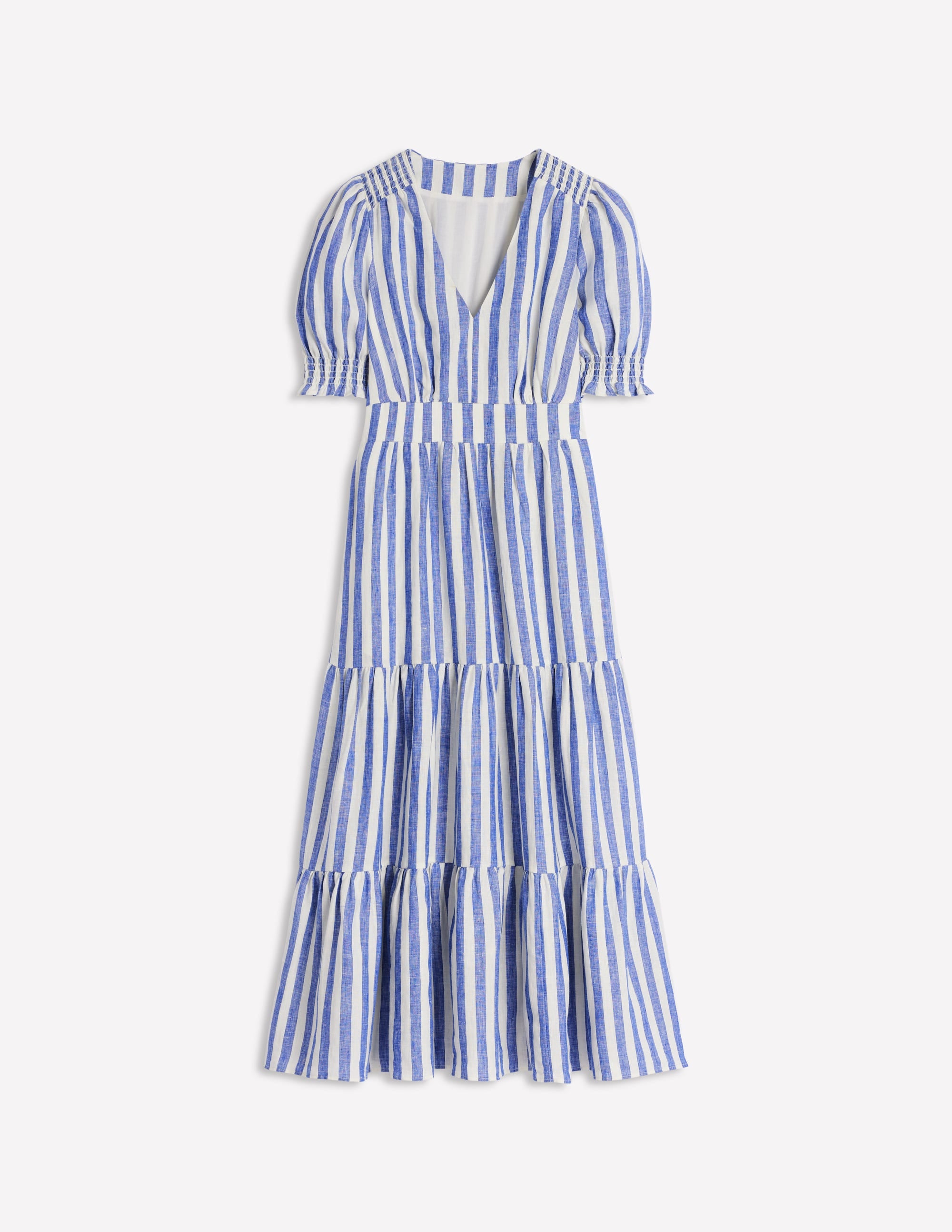  Anna Linen Tiered Midi Dress-Bright Blue Stripe、mySite、ashleygrahame