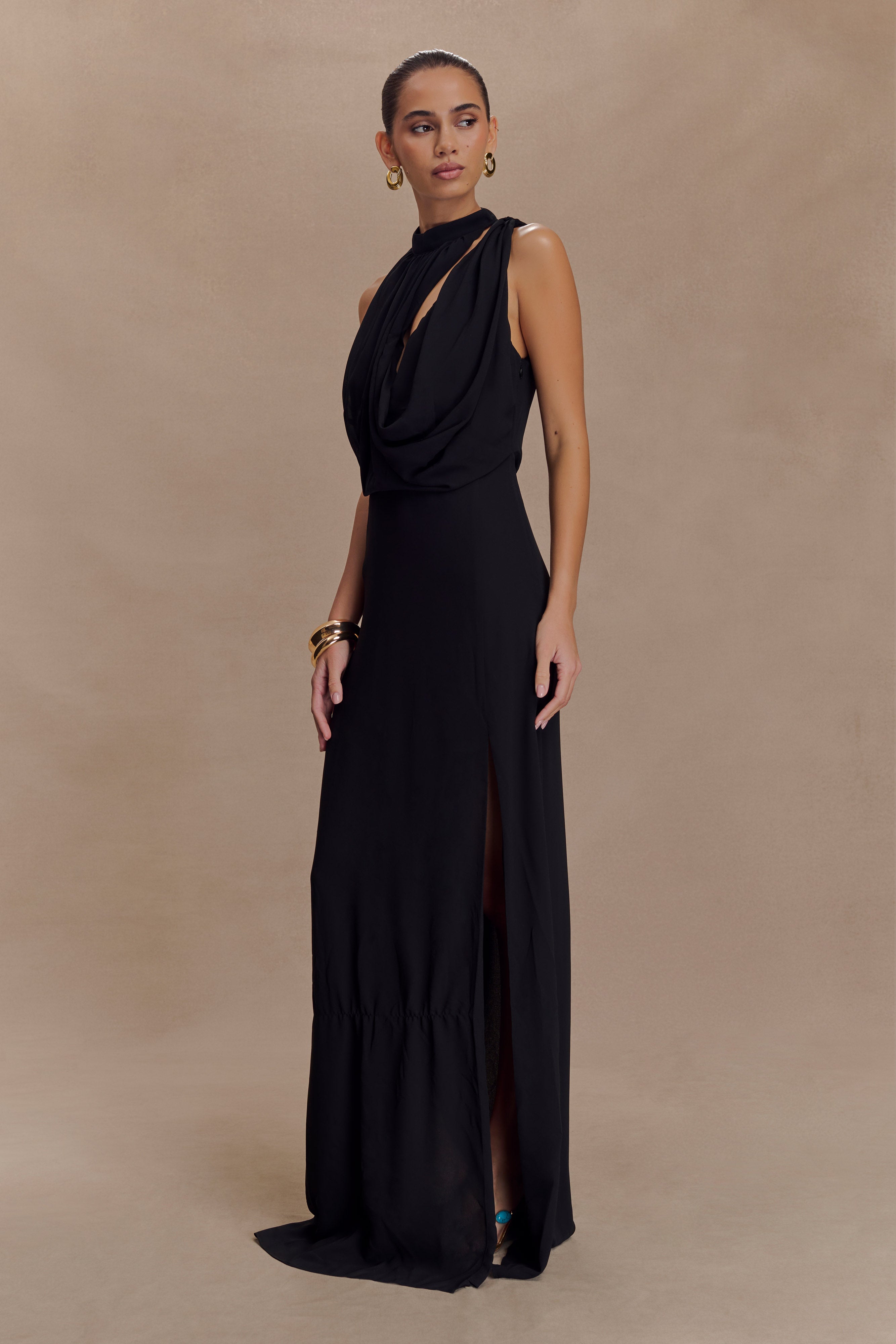 Galia Cowl Neck Maxi Dress - Black、mySite、solidvoid