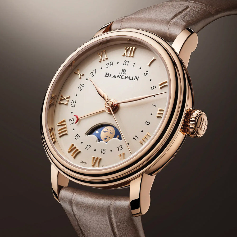 Villeret Calendar Moonphase Red Gold 29.2mm - Opaline on Leather Strap、mySite、botmansion