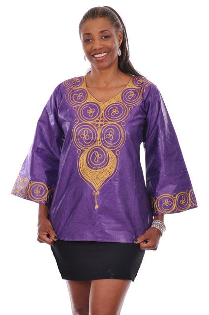 Purple African Dashiki Top with elaborate Embroidery-DP3548P、mySite、solidvoid