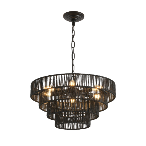 (Same as W1340P155976/L1019-4) 20" Modern 4-Layer Woven Hemp Rope Chandelier, Boho Style Pendant Light, Elegant Hanging Light Fixture for Living Room, Dining Room, Bedroom (No Bulbs)、、eastwooduniform