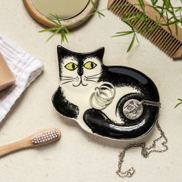 Handmade Ceramic Black and White Cat Trinket Dish、mySite、g9winljtr
