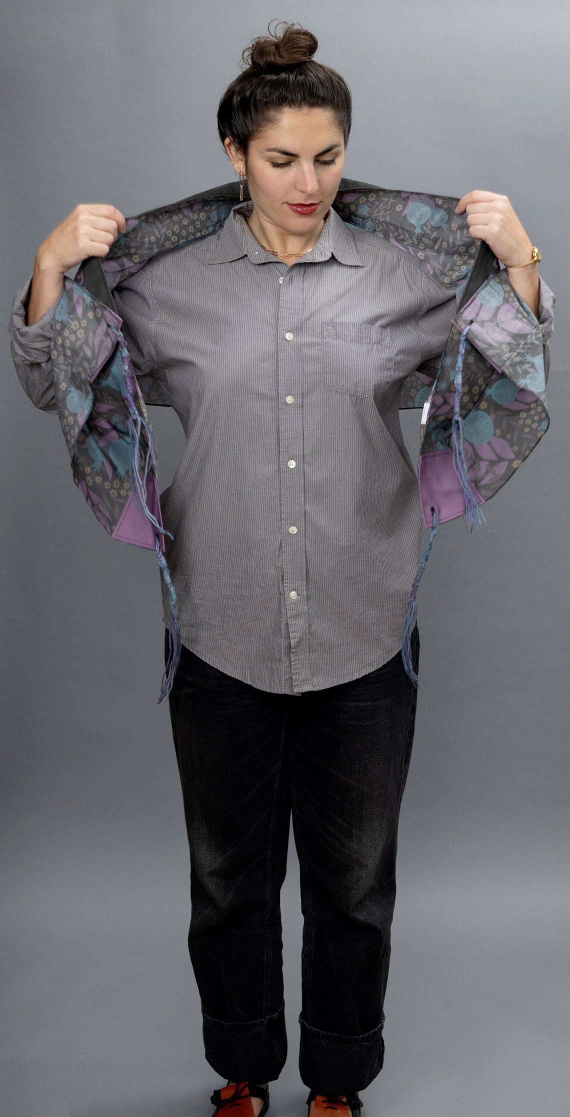 Aqua, Purple and Tan Pomegranates Cotton Tallit、mySite、topwebapps