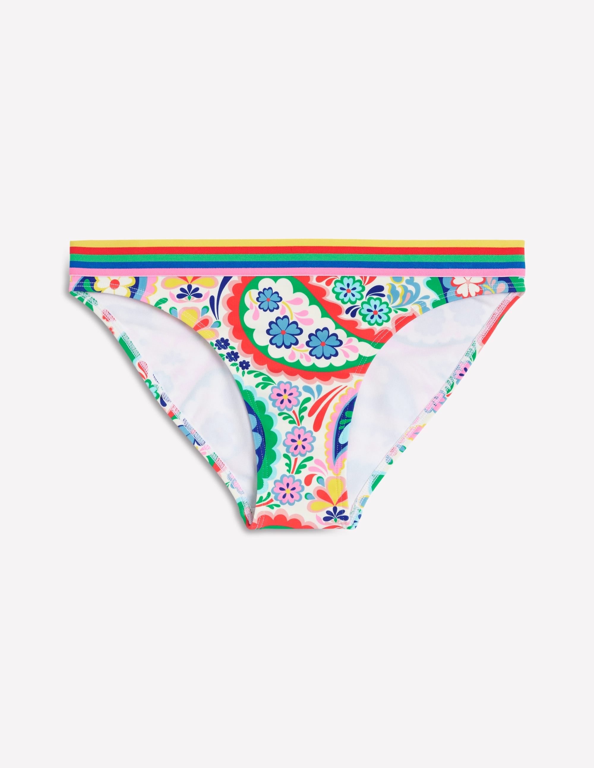  Stripe Trim Bikini Bottoms-Multi, Meadow Paisley、mySite、ashleygrahame