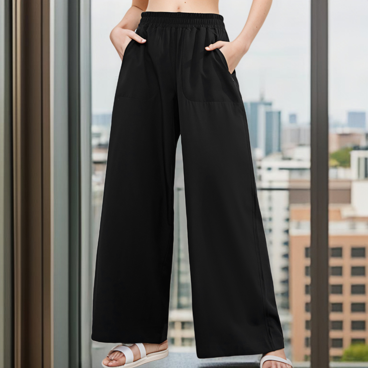 Women's Spandex Blend Wide-Leg Athleisure Pants、mySite、dreamappss