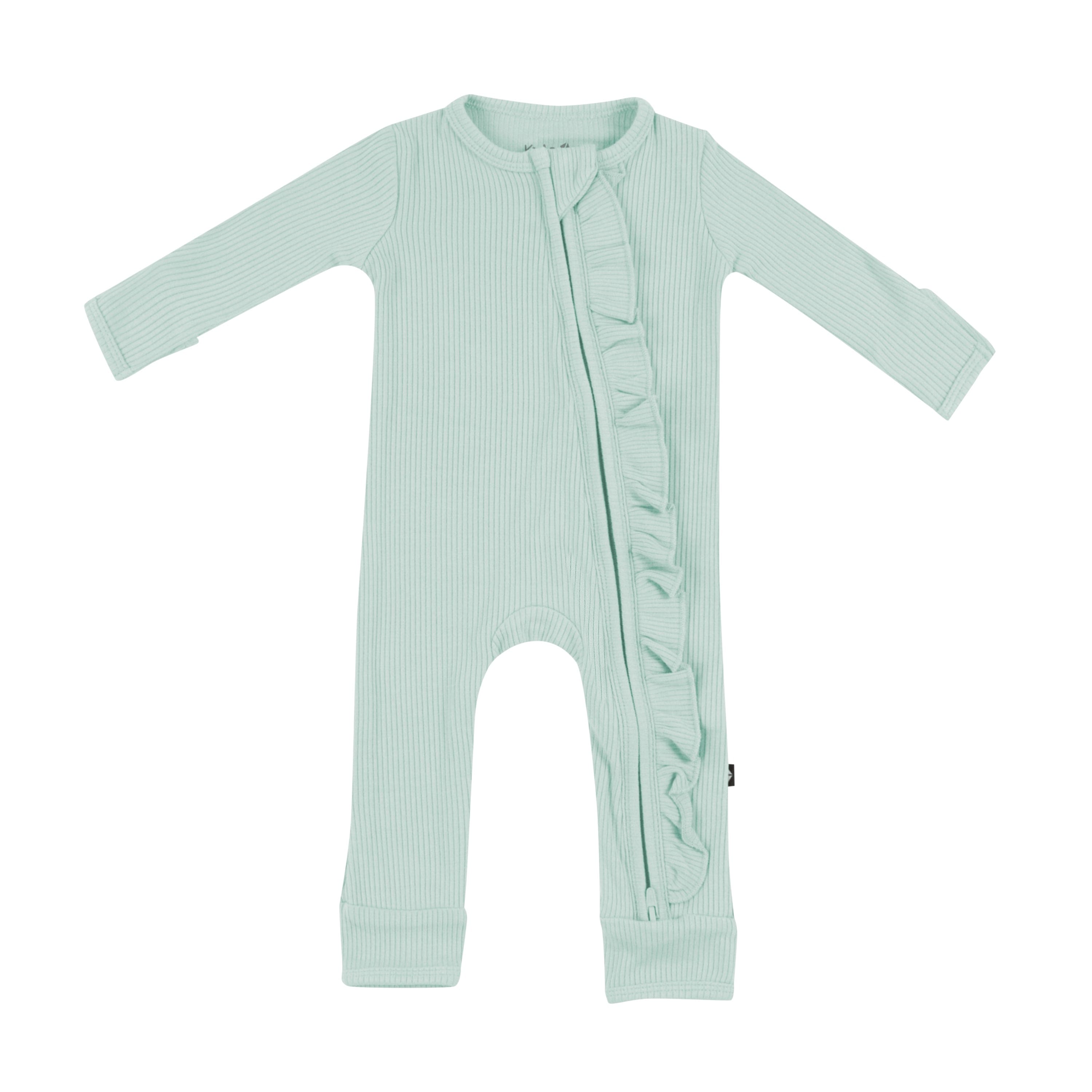  Ribbed Ruffle Zipper Romper in Sage、mySite、layawaytickets